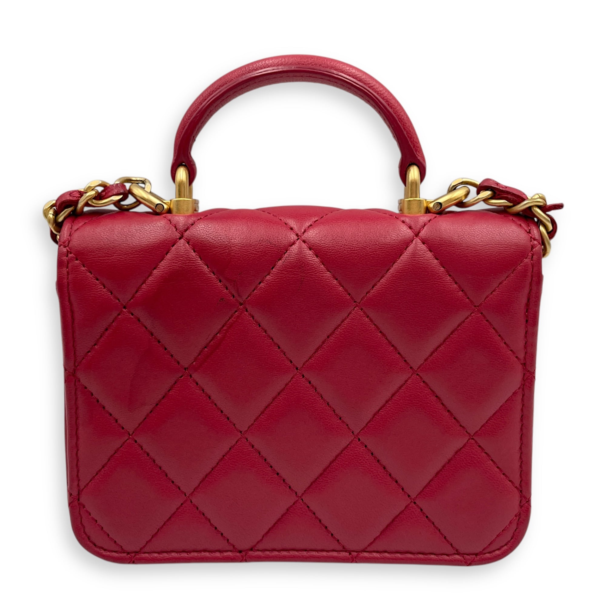 CC Mini Top Handle 12cm Pink Crossbody Bag in Lambskin, Gold hardware