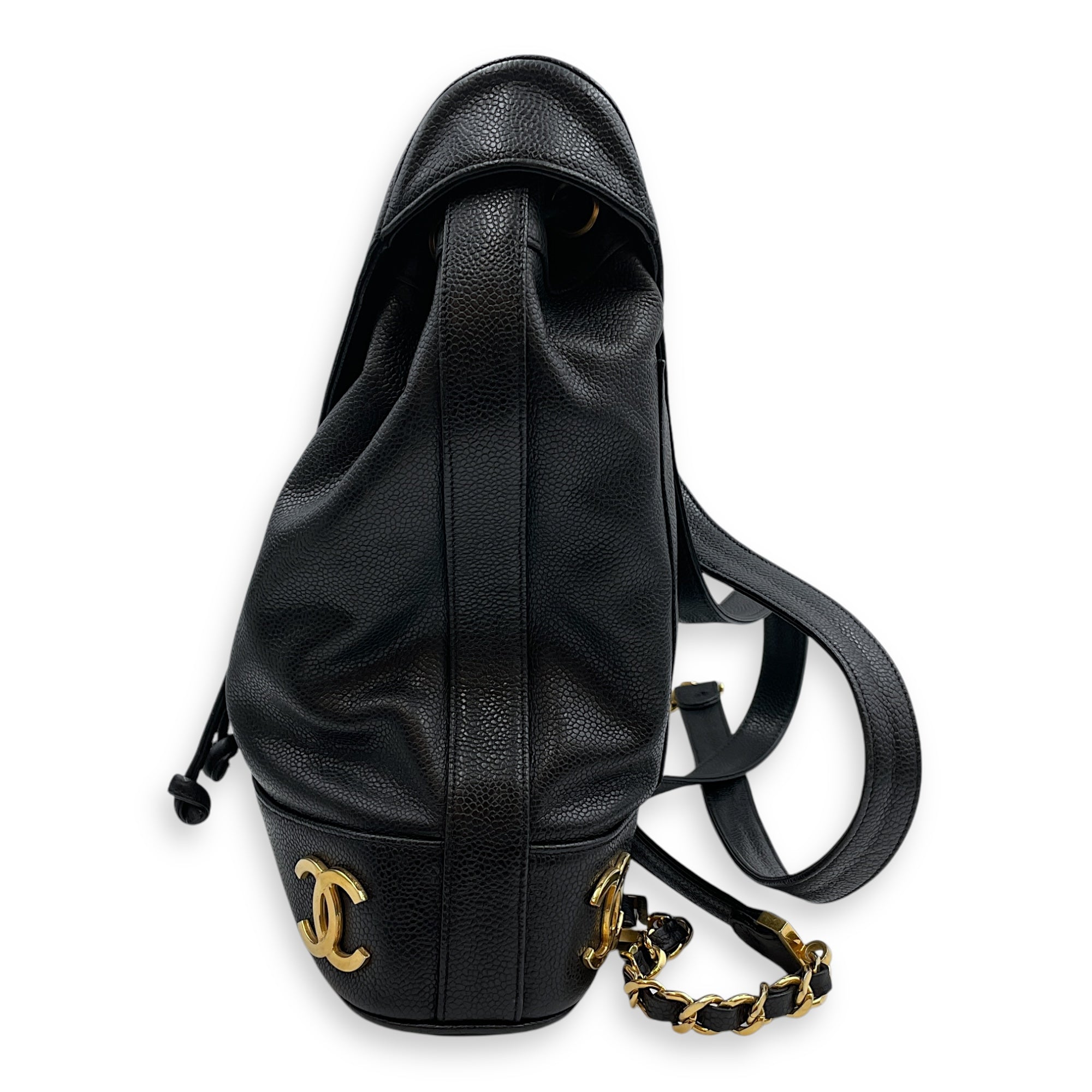 Vintage Large Black Backpack in Caviar Leather, Gold hardware