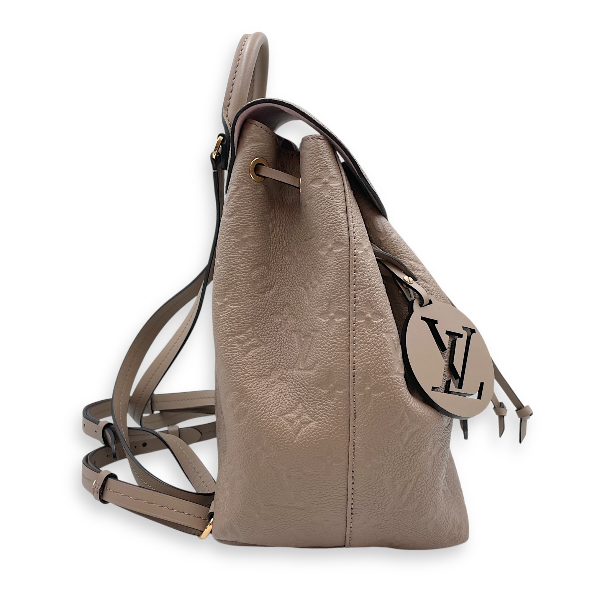 Montsouri Taupe Empriente Brown Backpack in Calfskin, Gold hardware