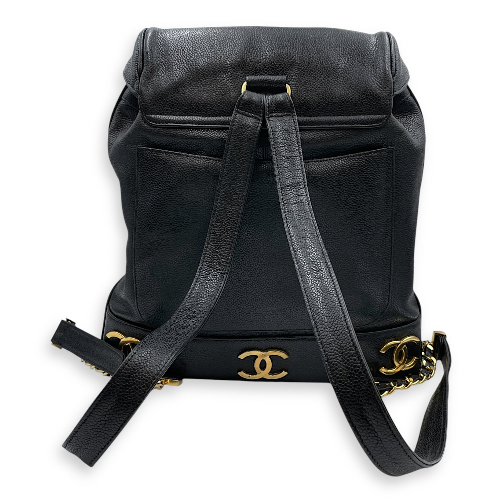 Vintage Large Black Backpack in Caviar Leather, Gold hardware