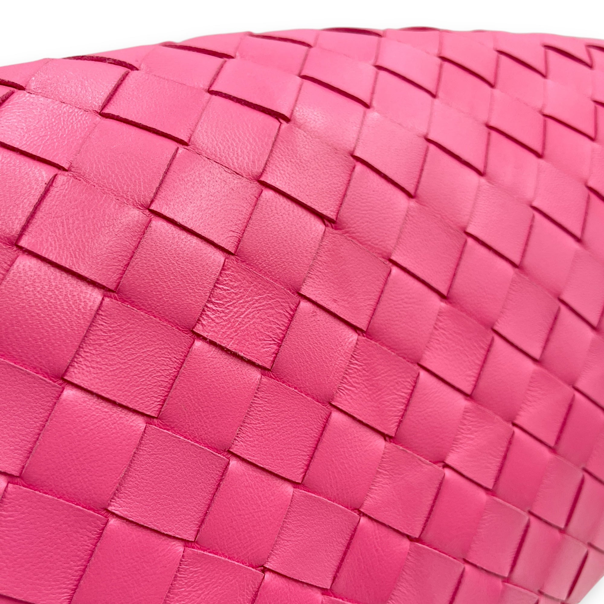 Intrecciato Pink Clutch in Nappa Leather, Silver hardware