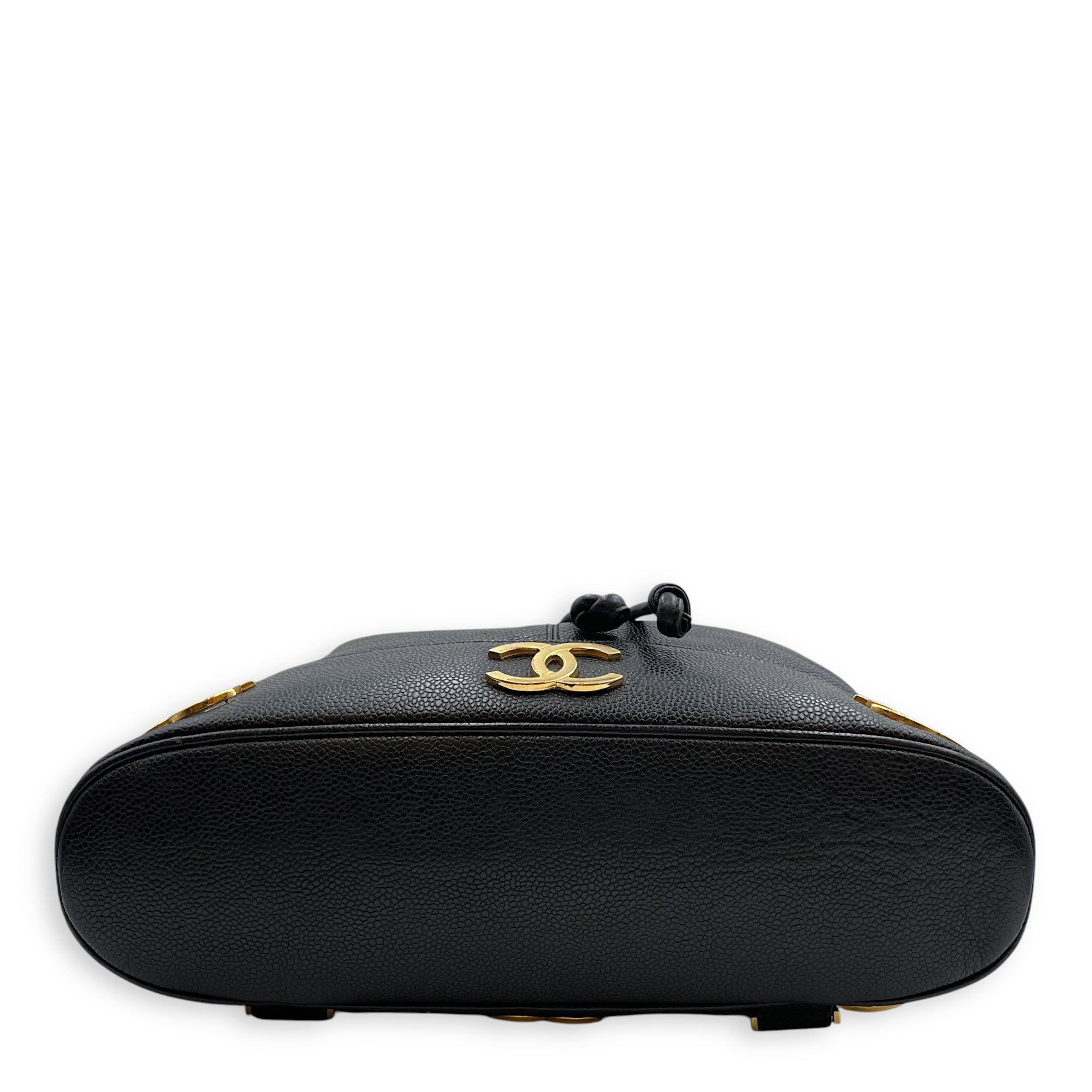 Vintage Large Black Backpack in Caviar Leather, Gold hardware