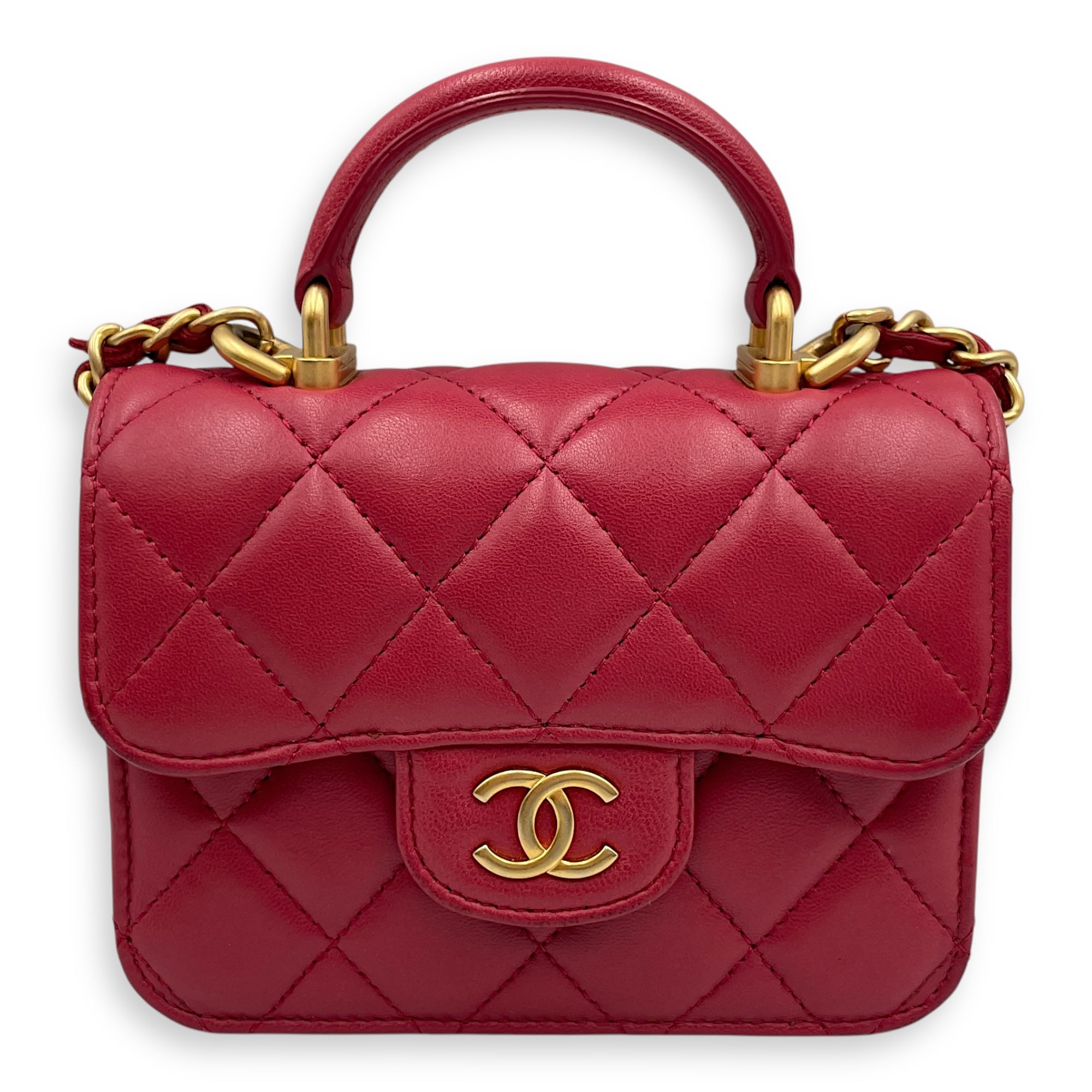 CC Mini Top Handle 12cm Pink Crossbody Bag in Lambskin, Gold hardware