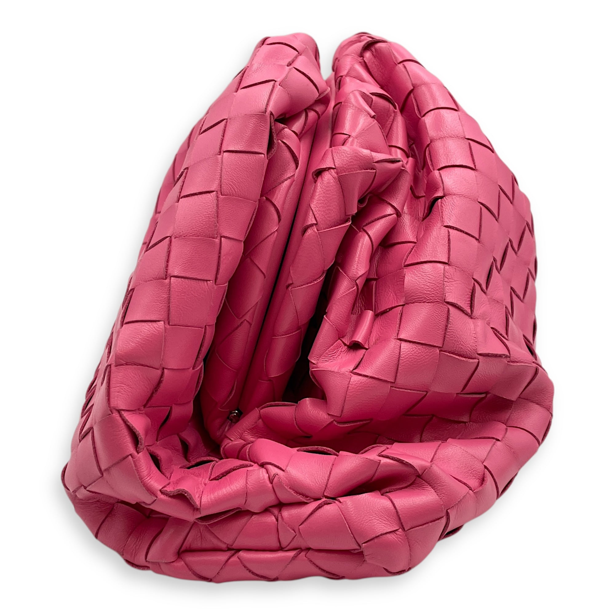 Intrecciato Pink Clutch in Nappa Leather, Silver hardware