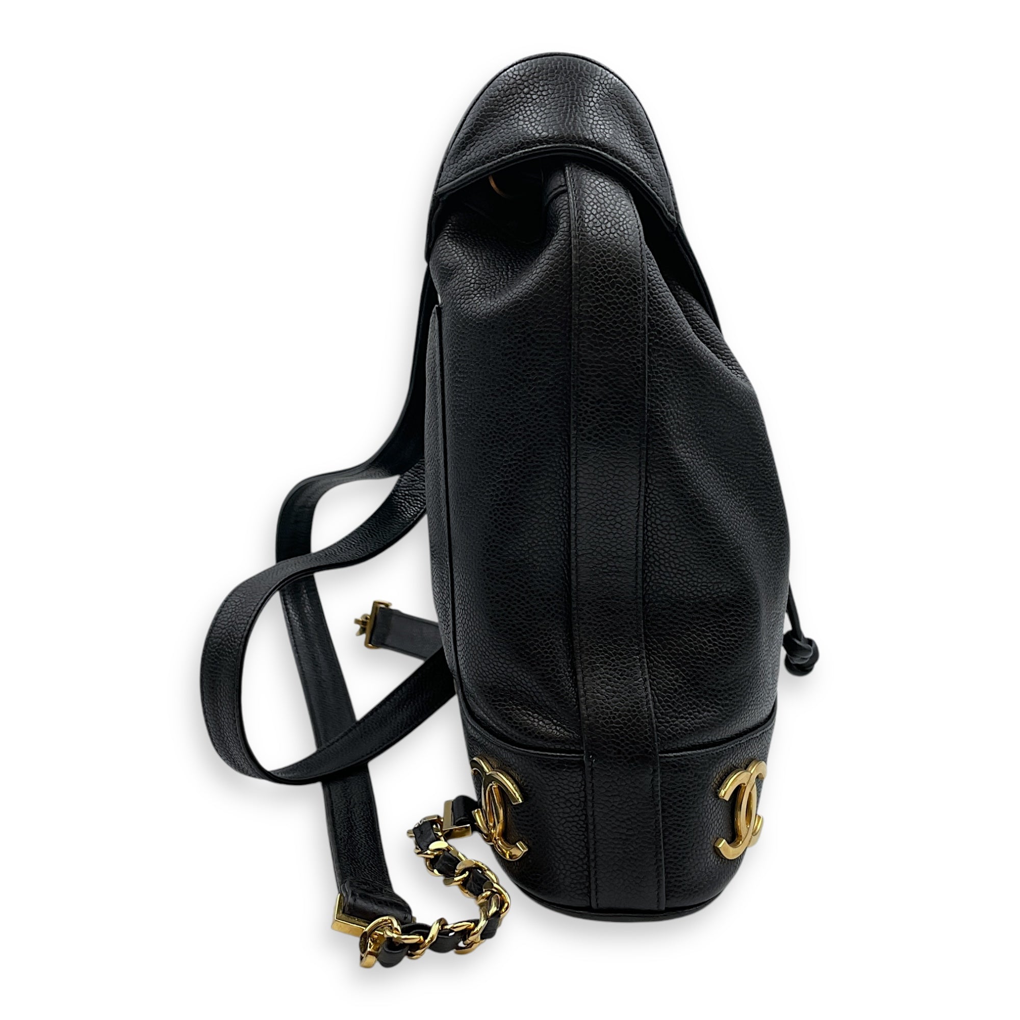 Vintage Large Black Backpack in Caviar Leather, Gold hardware
