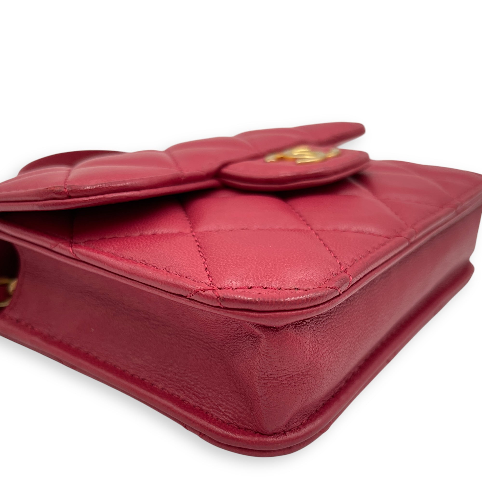 CC Mini Top Handle 12cm Pink Crossbody Bag in Lambskin, Gold hardware