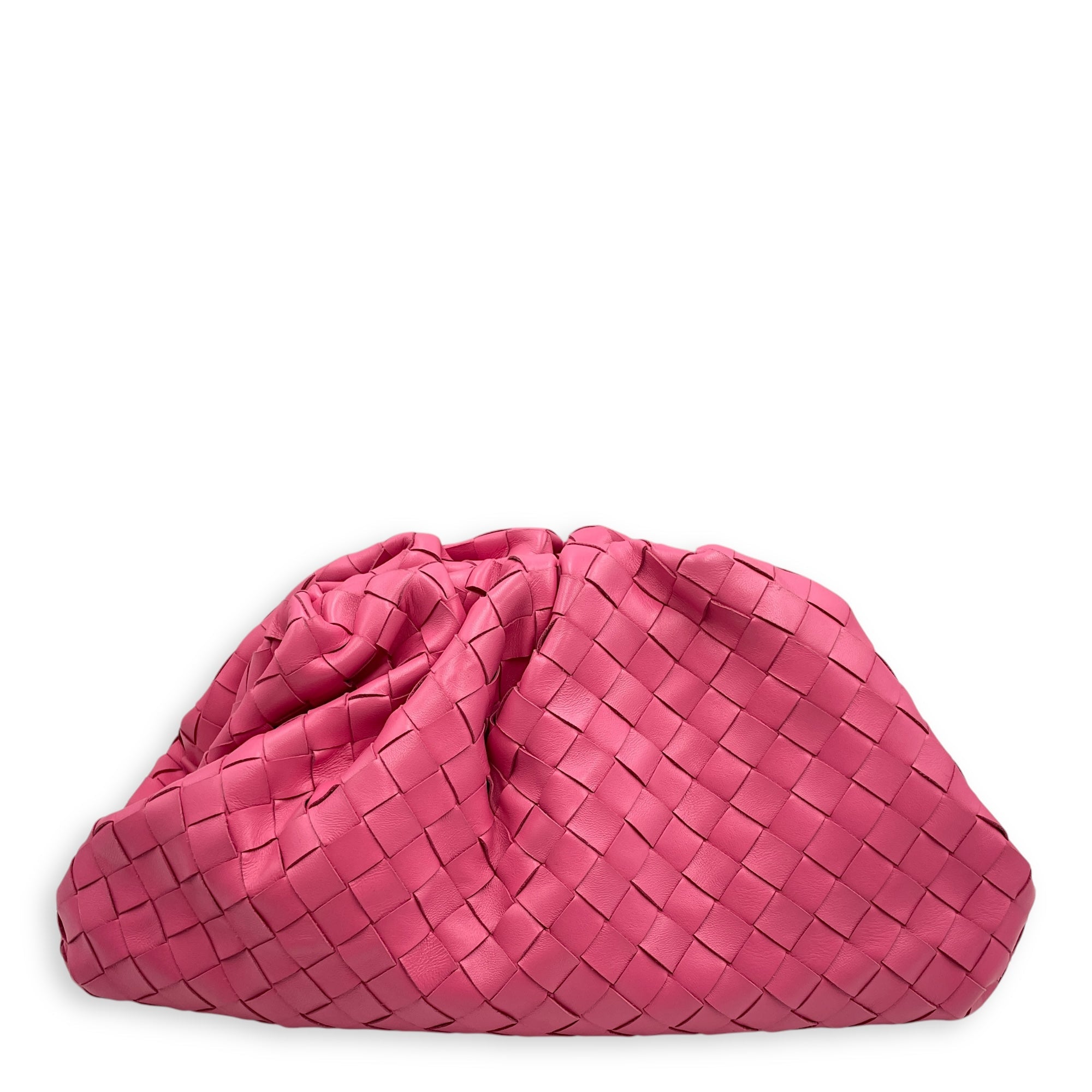 Intrecciato Pink Clutch in Nappa Leather, Silver hardware