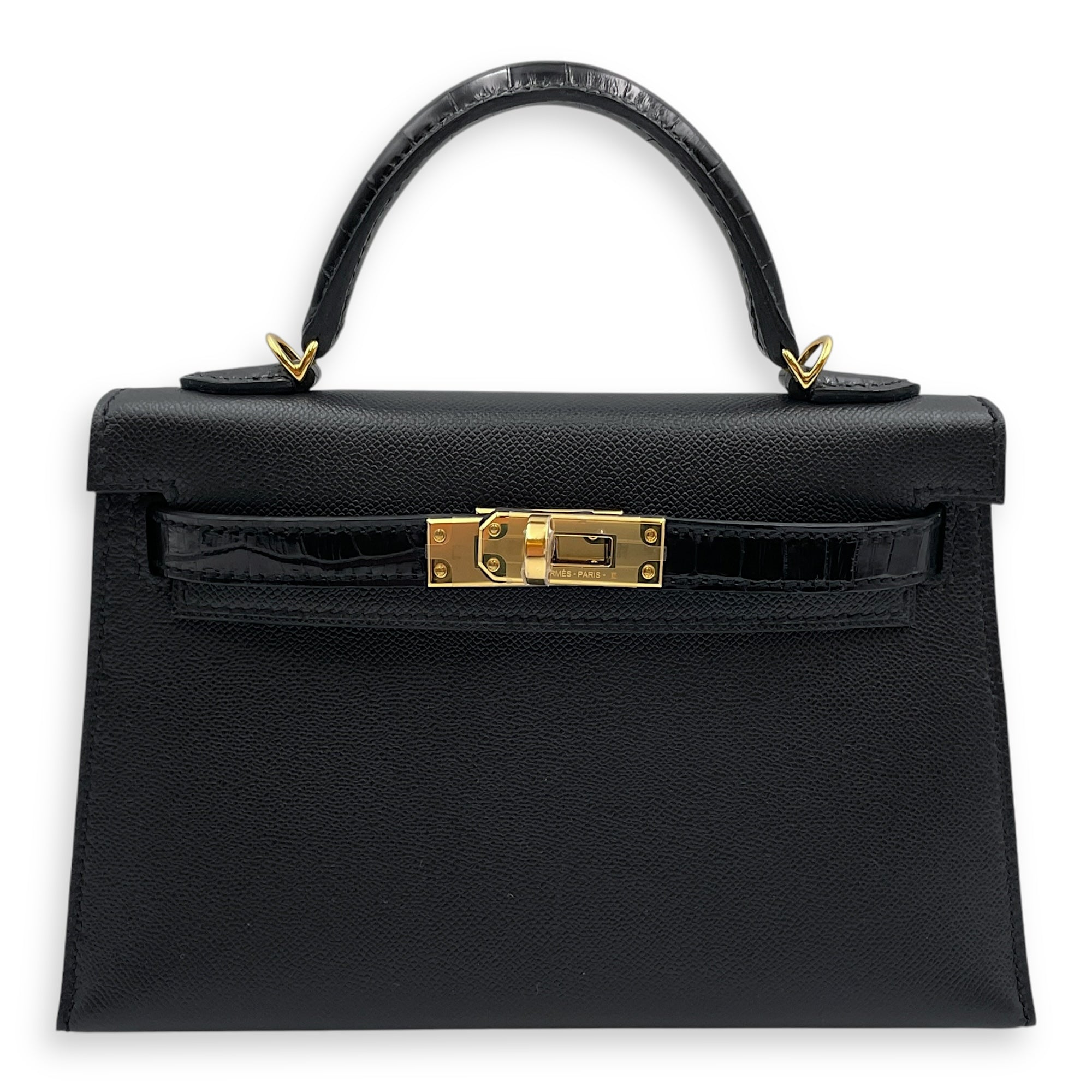 Sellier Kelly Touch 20 Black in Madame/Matte Alligator, Gold hardware