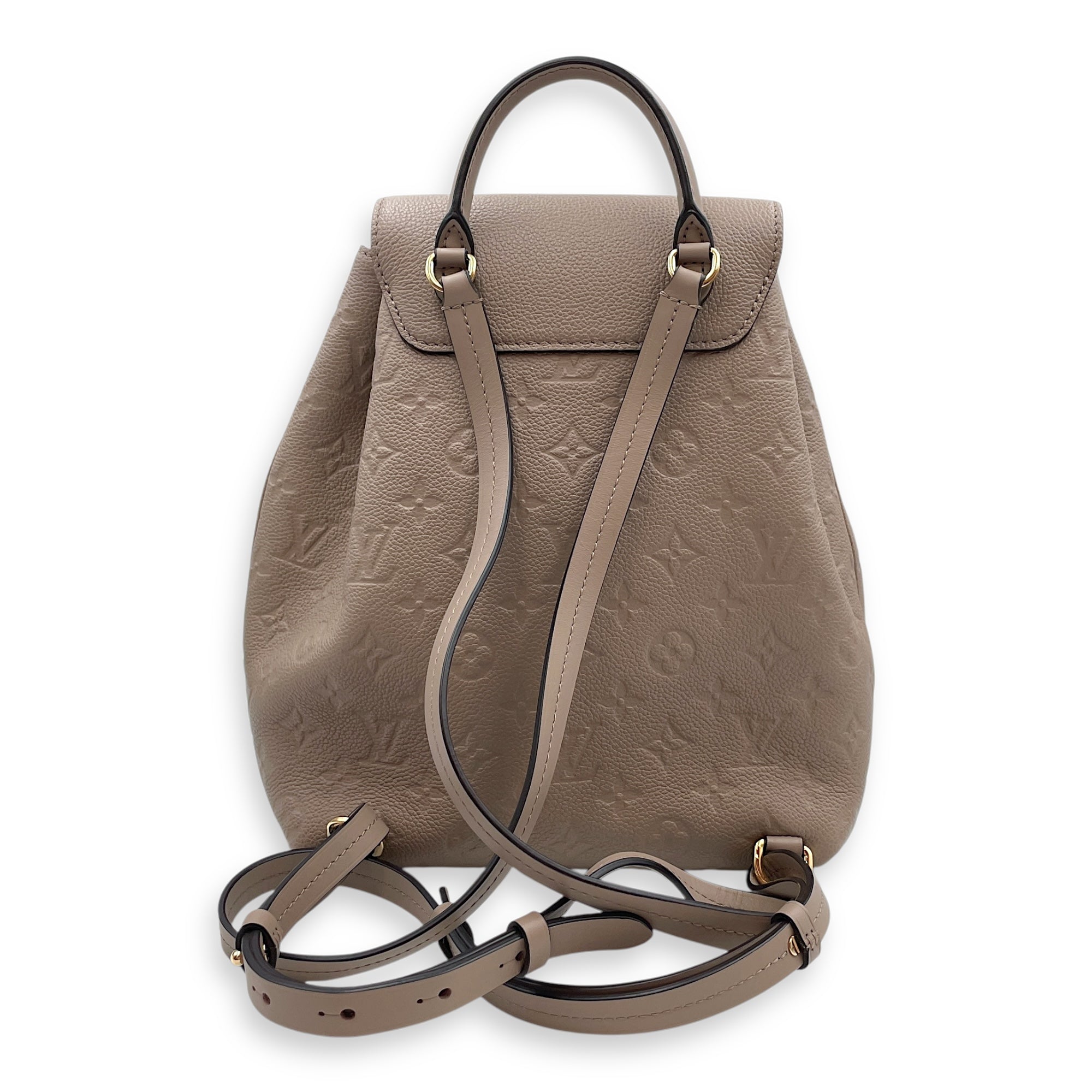 Montsouri Taupe Empriente Brown Backpack in Calfskin, Gold hardware