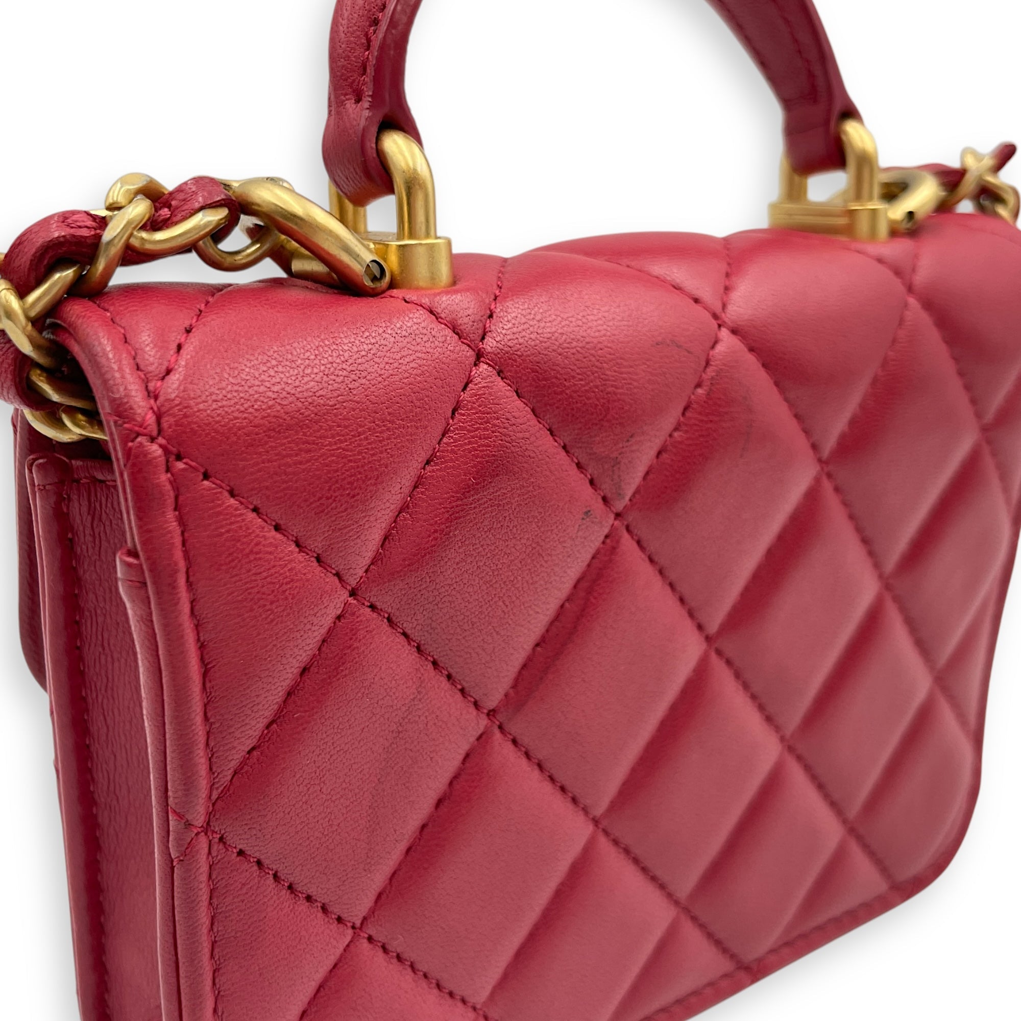 CC Mini Top Handle 12cm Pink Crossbody Bag in Lambskin, Gold hardware