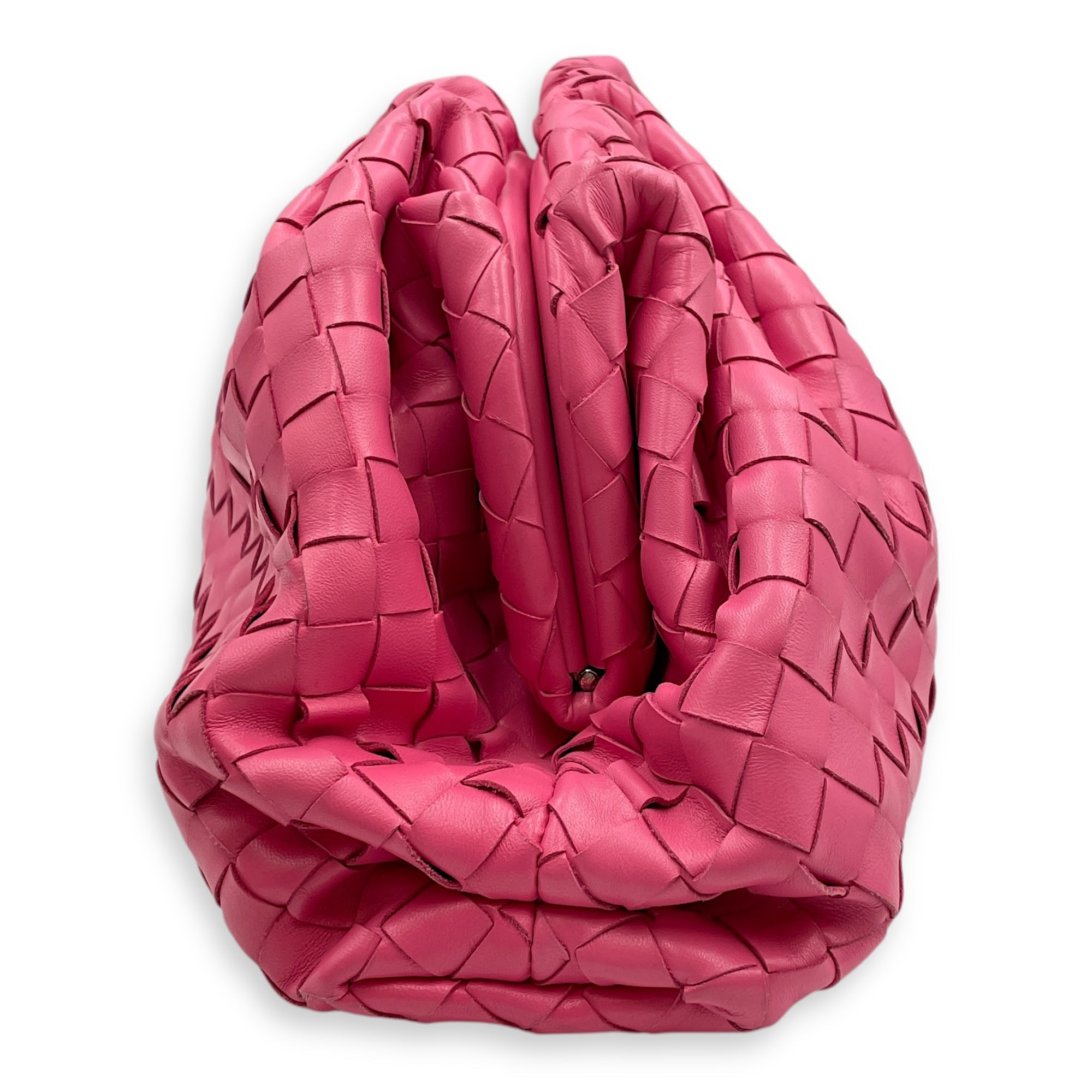 Intrecciato Pink Clutch in Nappa Leather, Silver hardware