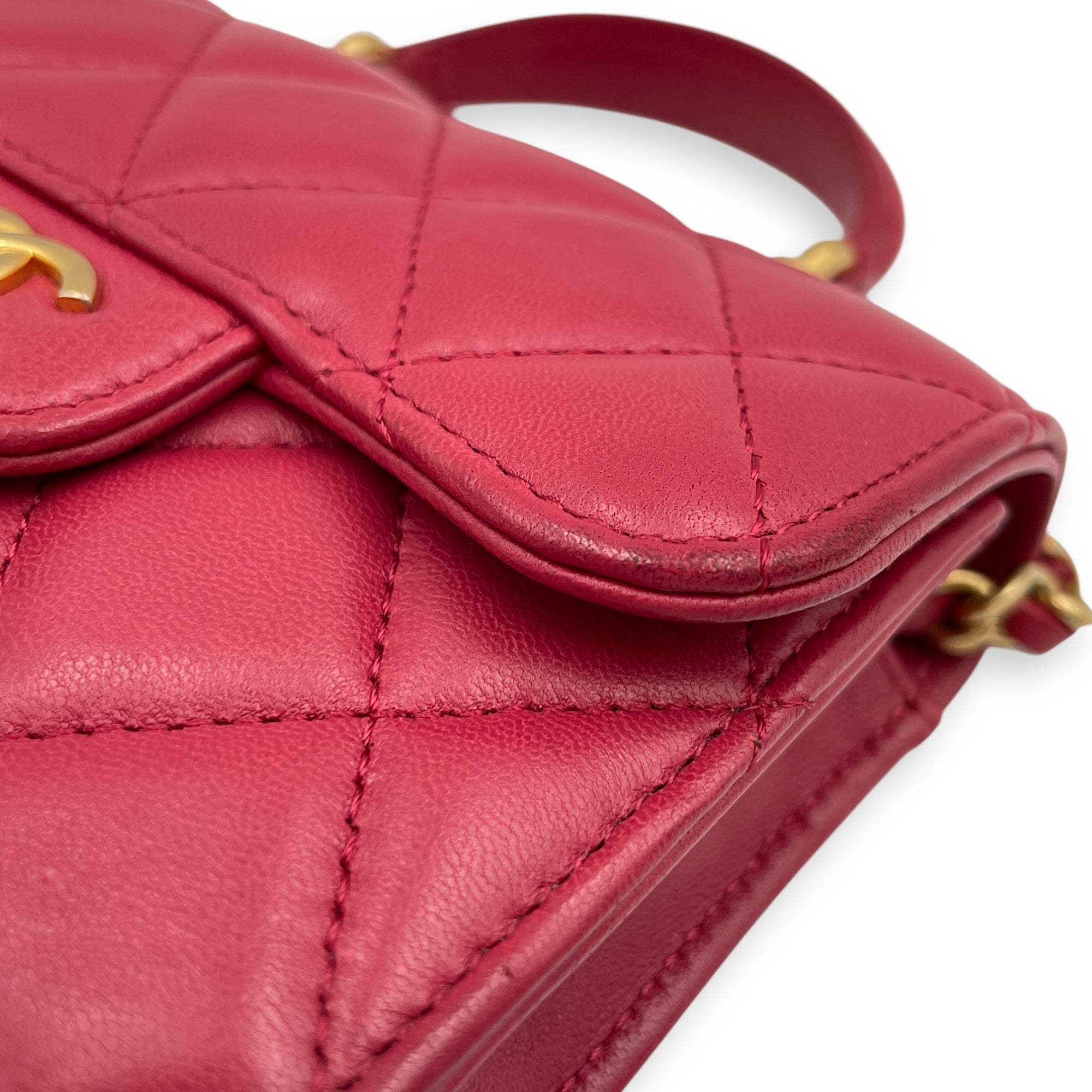 CC Mini Top Handle 12cm Pink Crossbody Bag in Lambskin, Gold hardware