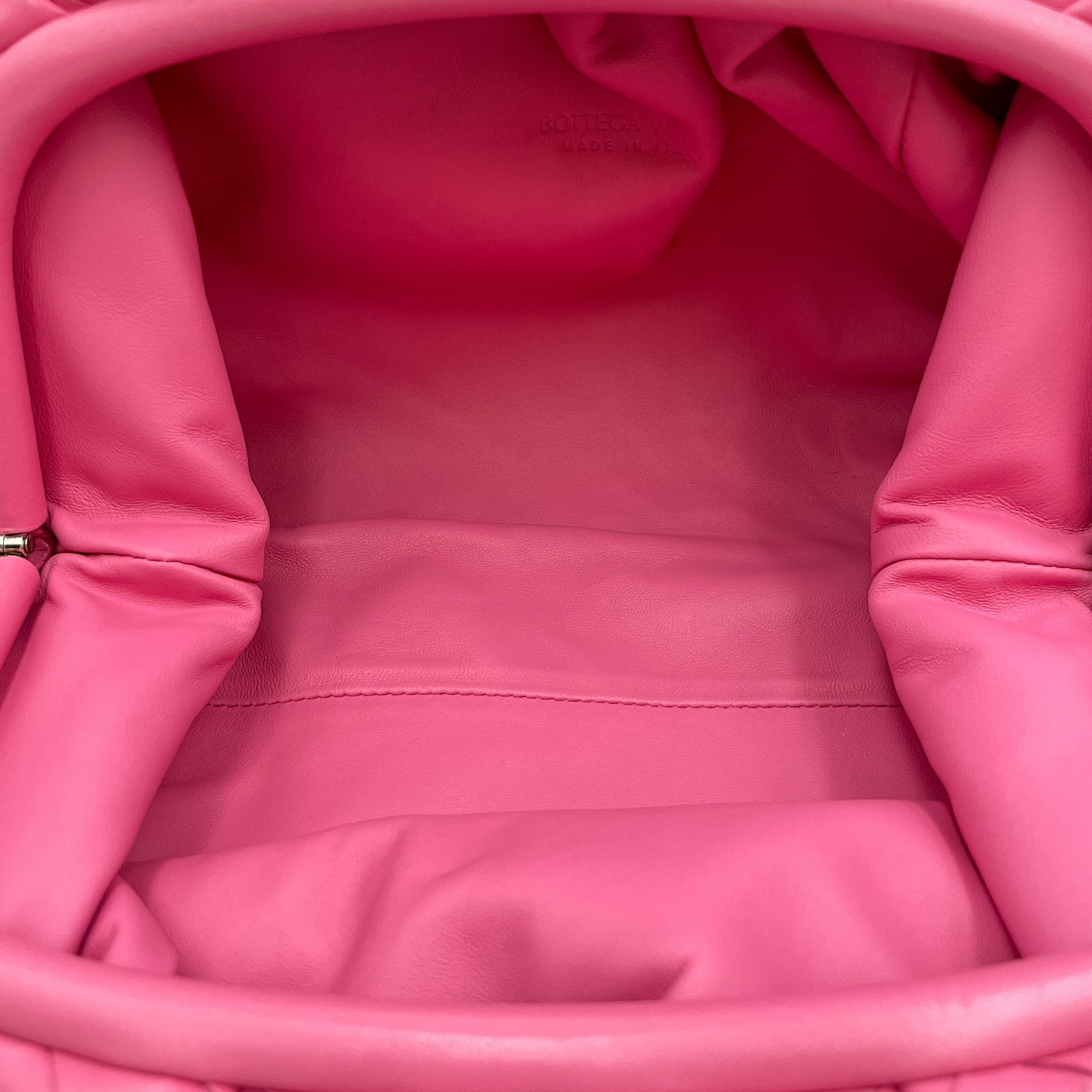 Intrecciato Pink Clutch in Nappa Leather, Silver hardware