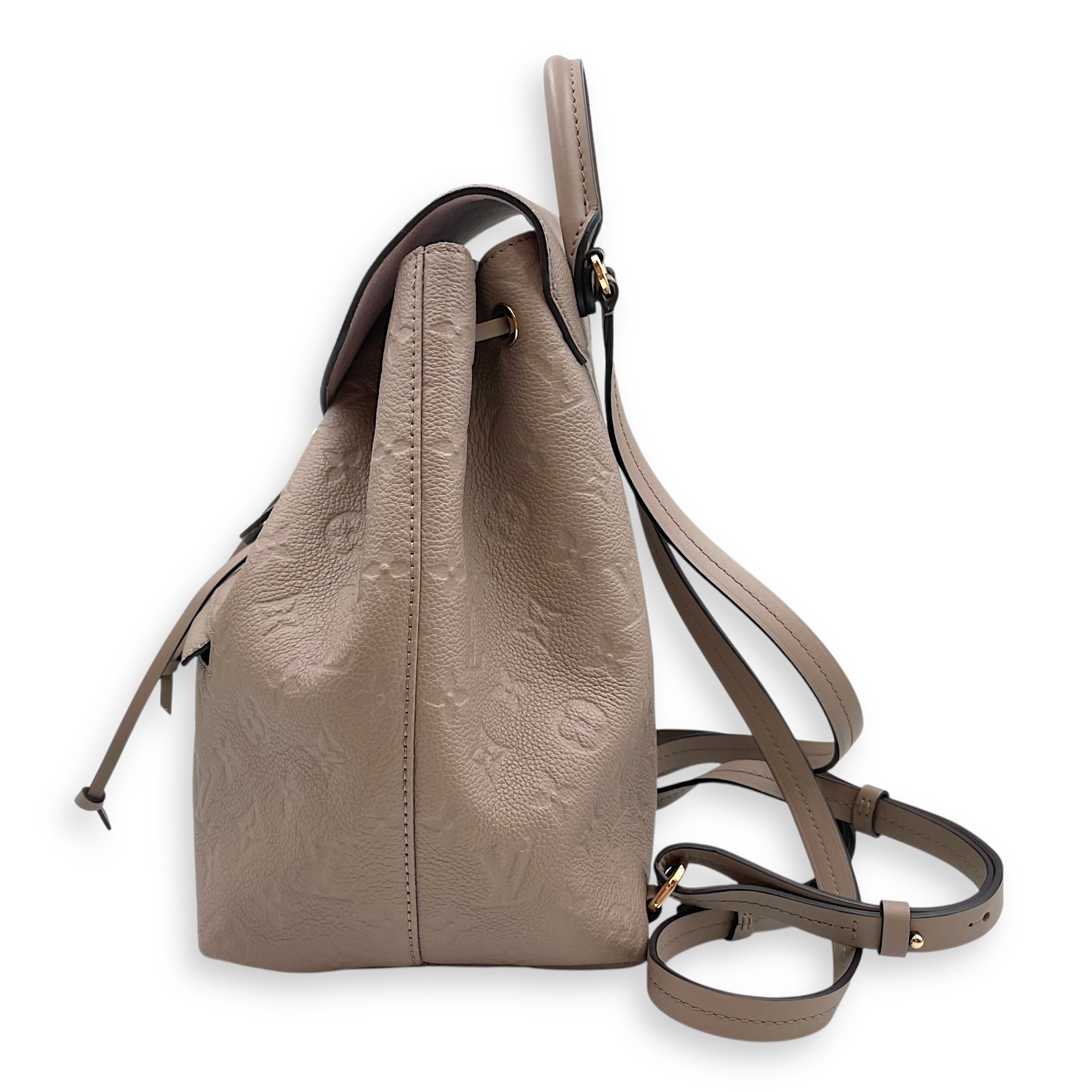 Montsouri Taupe Empriente Brown Backpack in Calfskin, Gold hardware