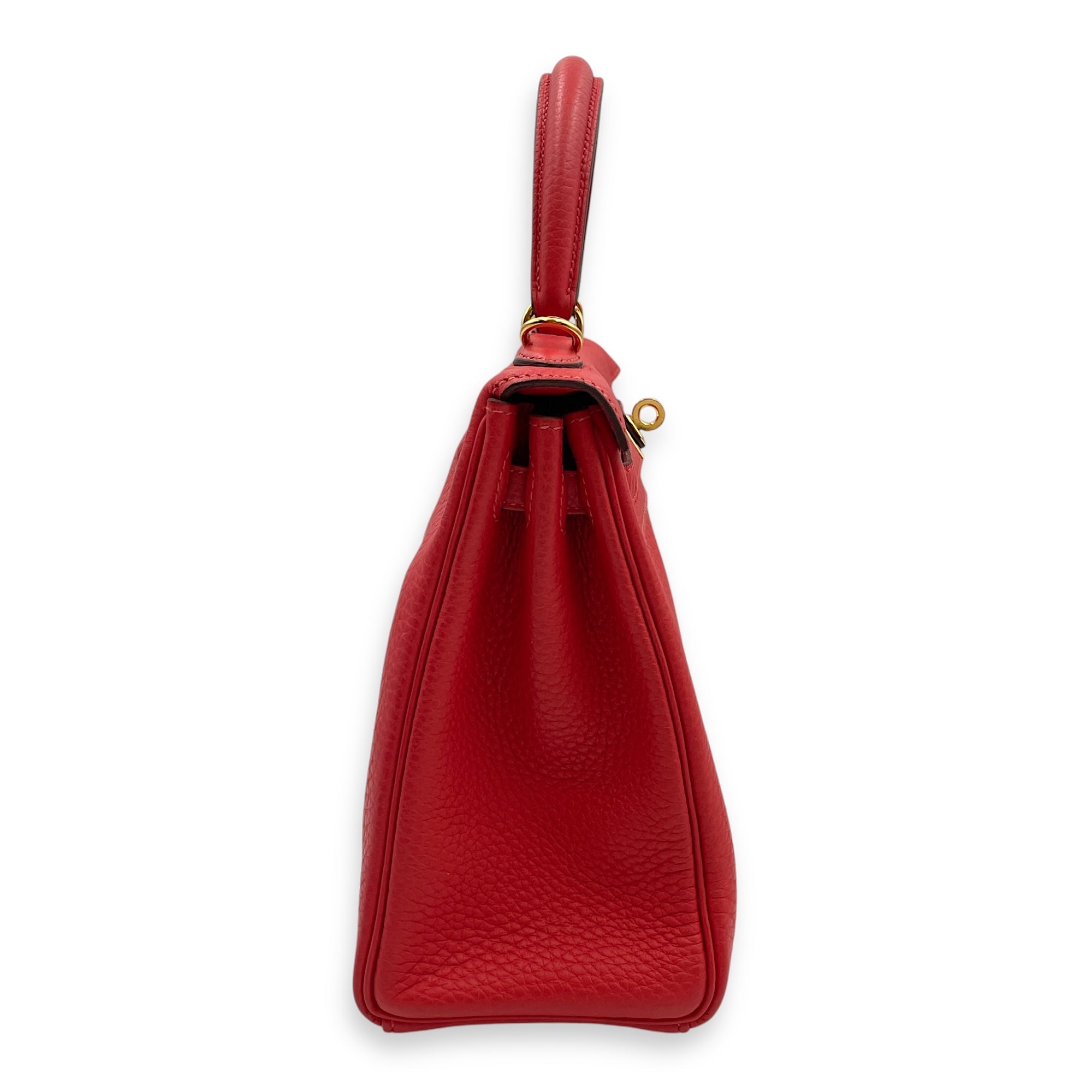 Kelly 25 Rouge Pivoine in Togo, Gold hardware