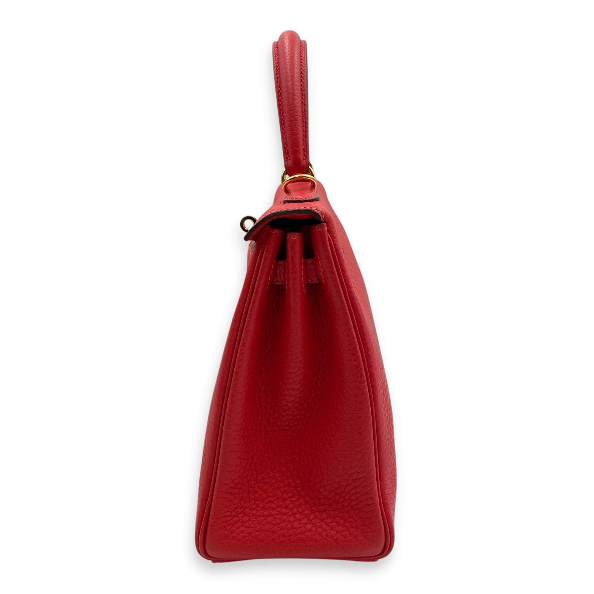 Kelly 25 Rouge Pivoine in Togo, Gold hardware