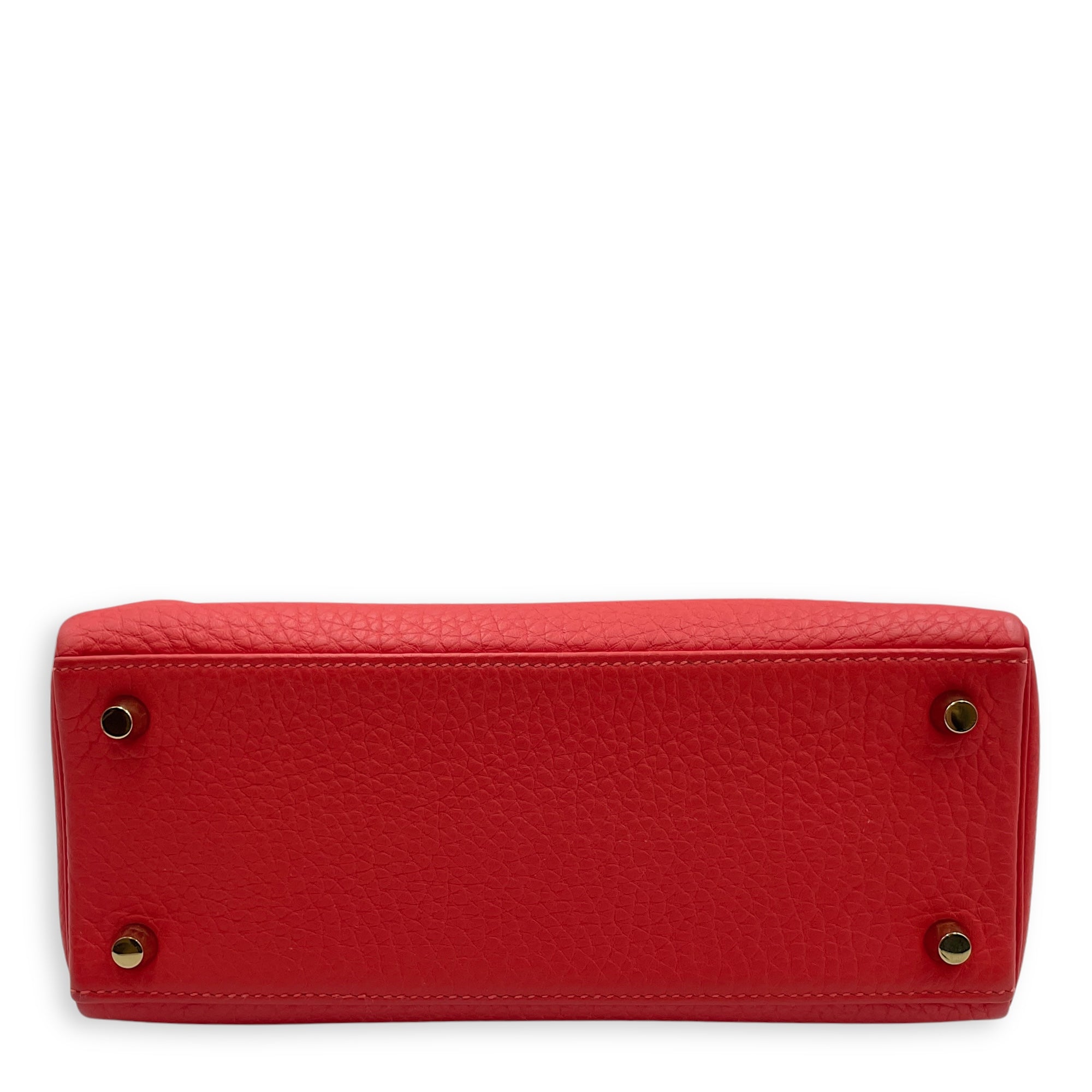Kelly 25 Rouge Pivoine in Togo, Gold hardware