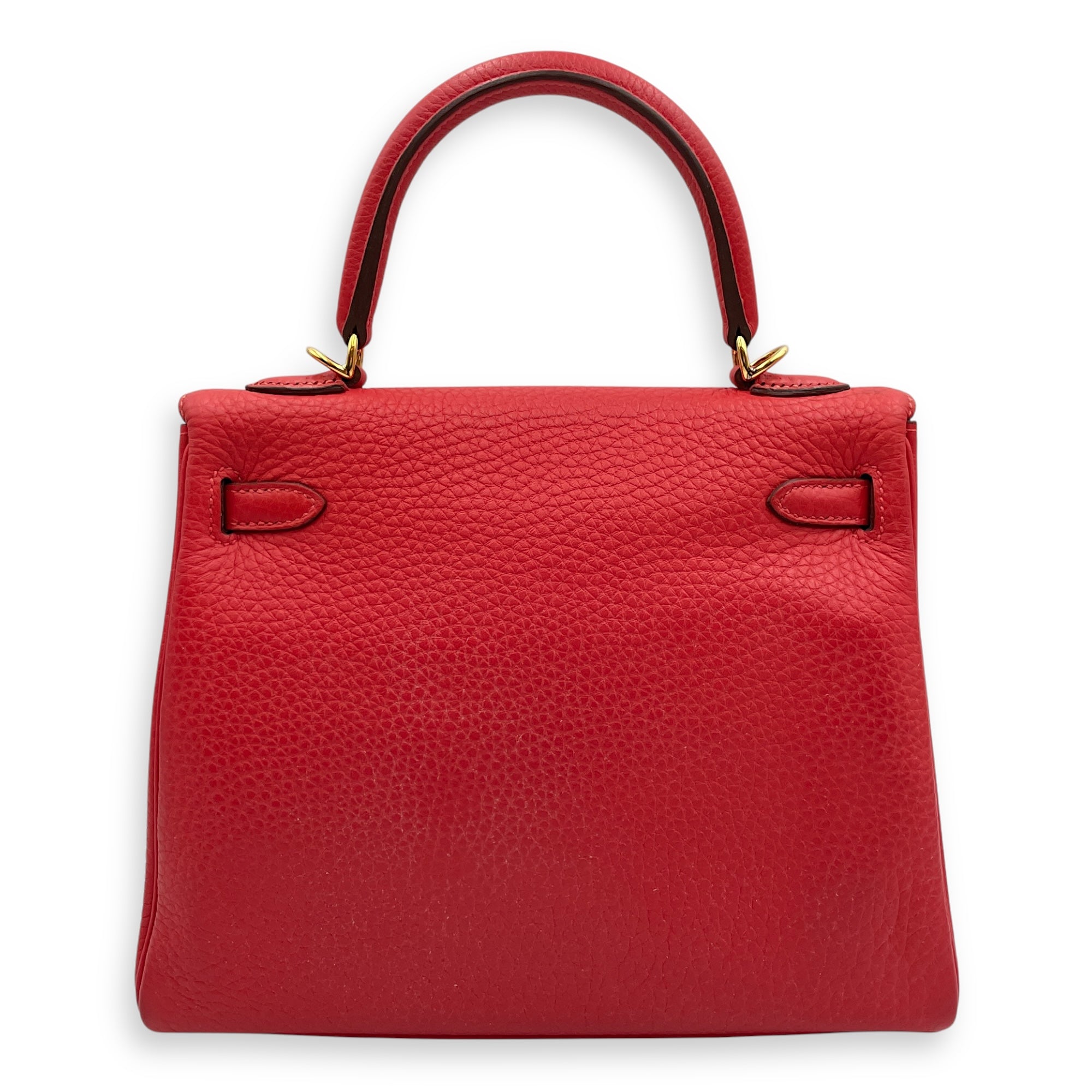 Kelly 25 Rouge Pivoine in Togo, Gold hardware