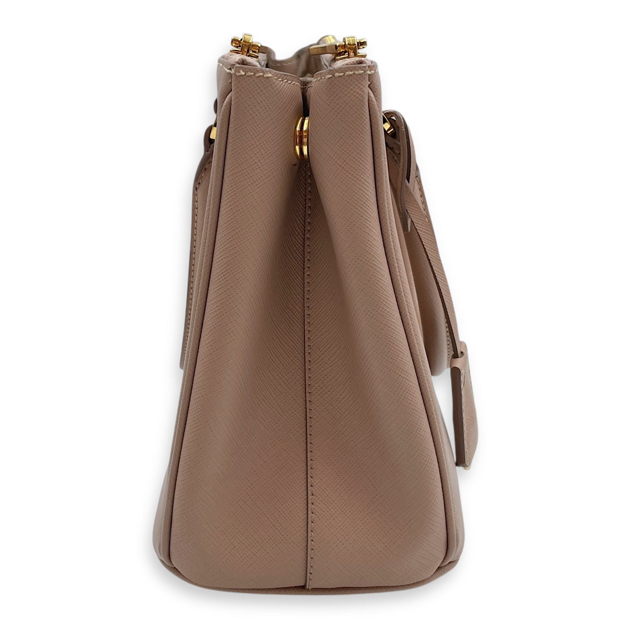 Galleria Medium Beige Top Handle Bag in Saffiano Leather, Gold hardware