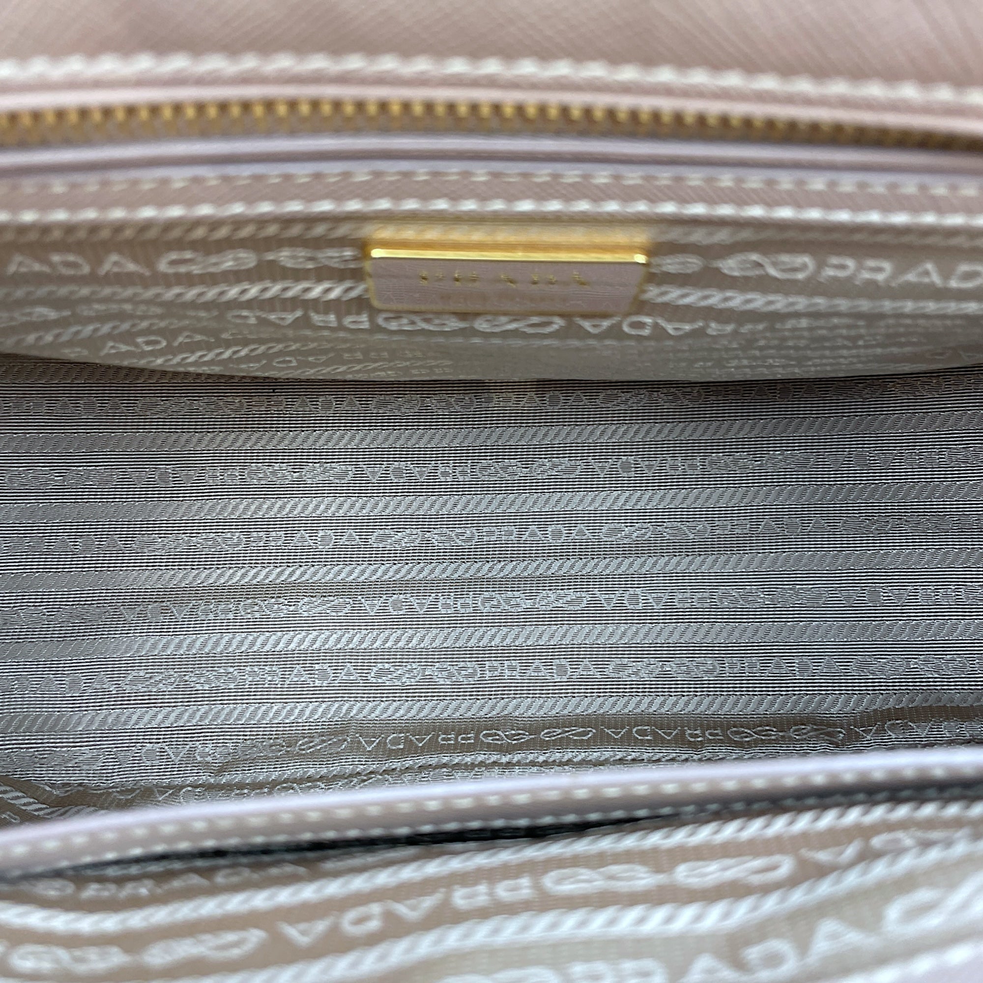 Galleria Medium Beige Top Handle Bag in Saffiano Leather, Gold hardware
