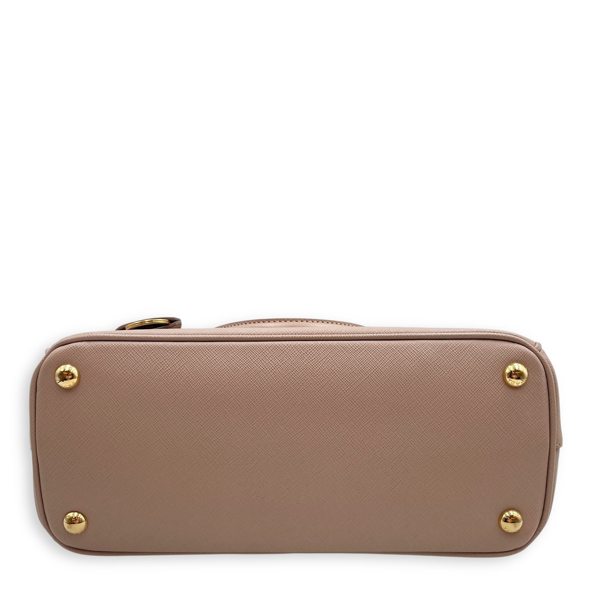 Galleria Medium Beige Top Handle Bag in Saffiano Leather, Gold hardware