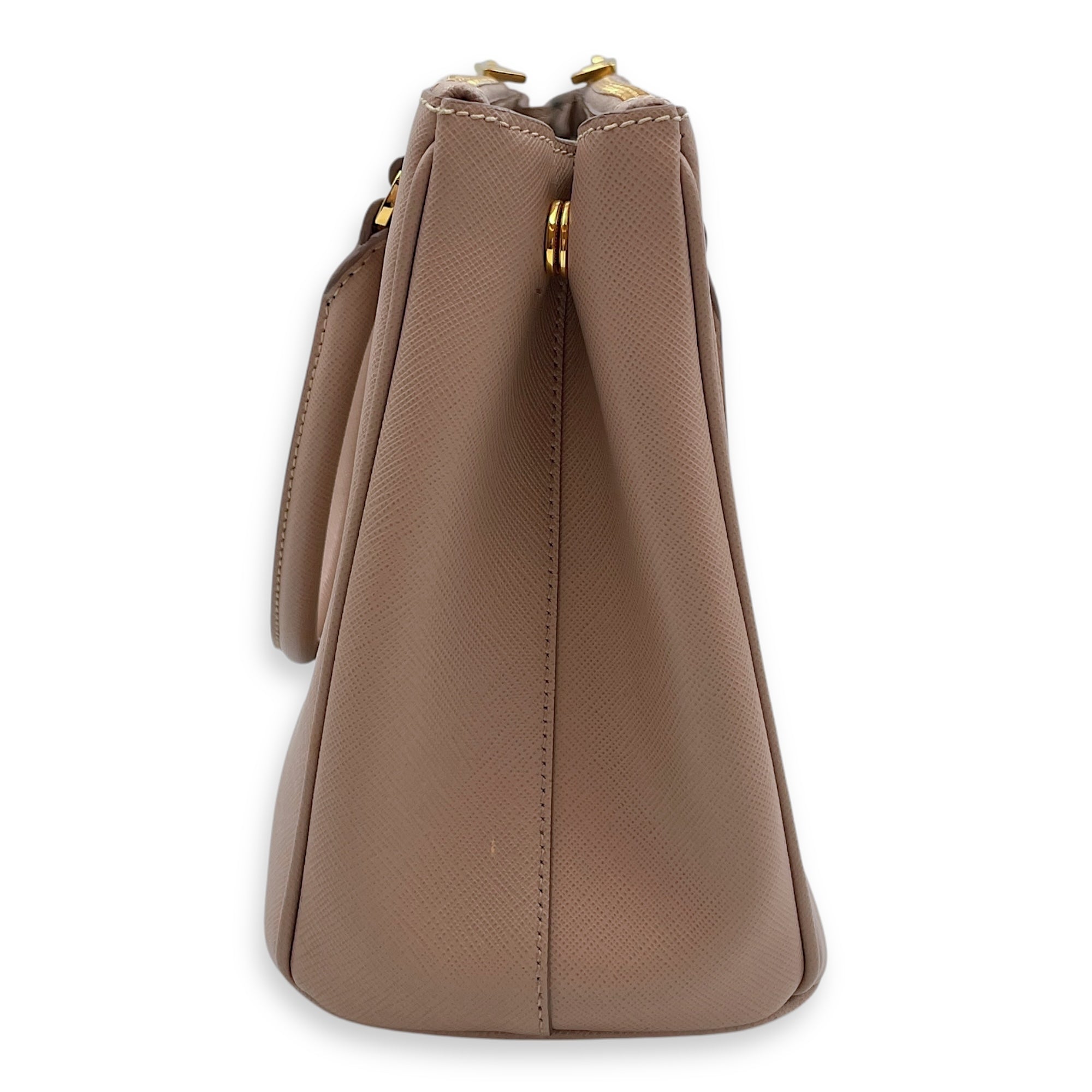 Galleria Medium Beige Top Handle Bag in Saffiano Leather, Gold hardware