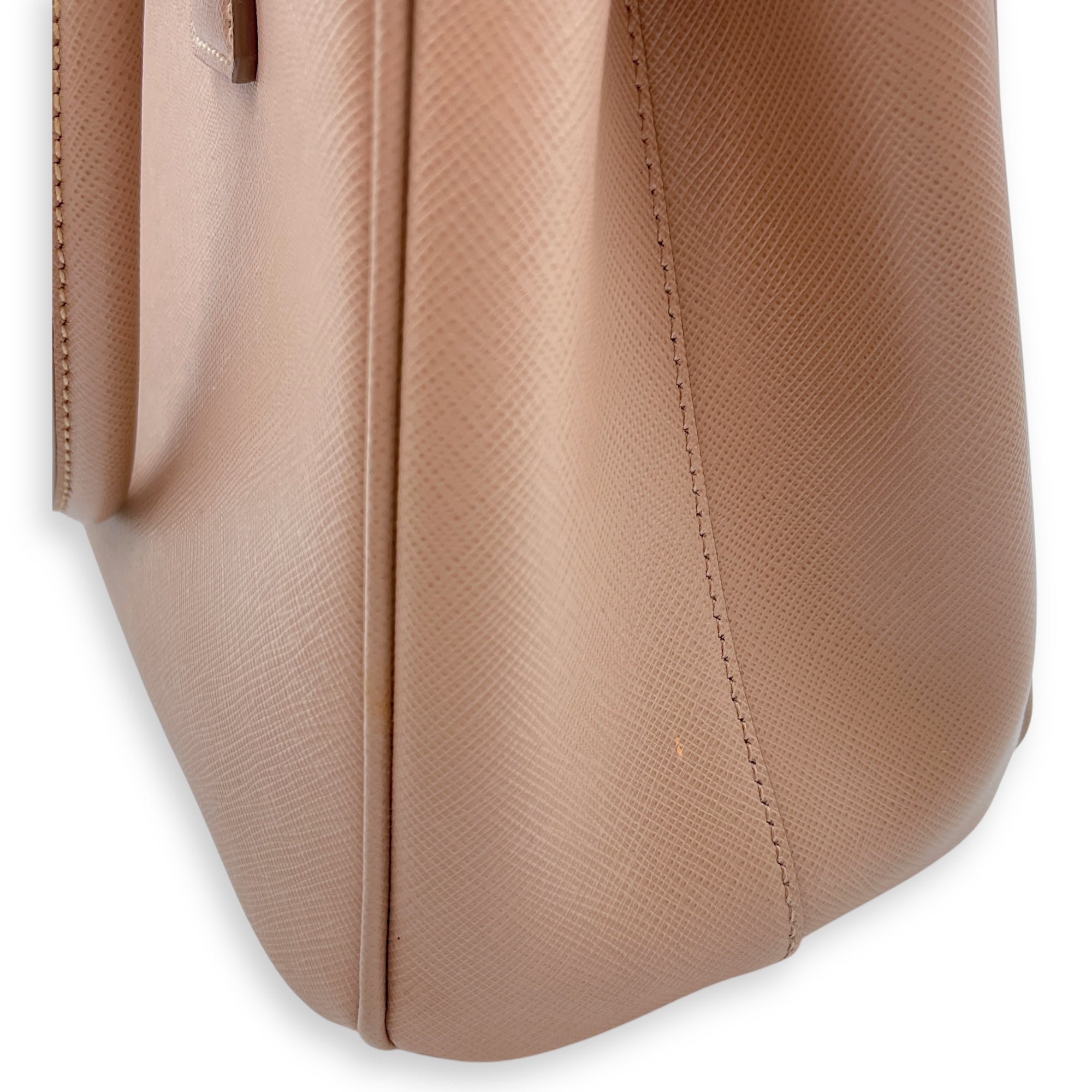 Galleria Medium Beige Top Handle Bag in Saffiano Leather, Gold hardware