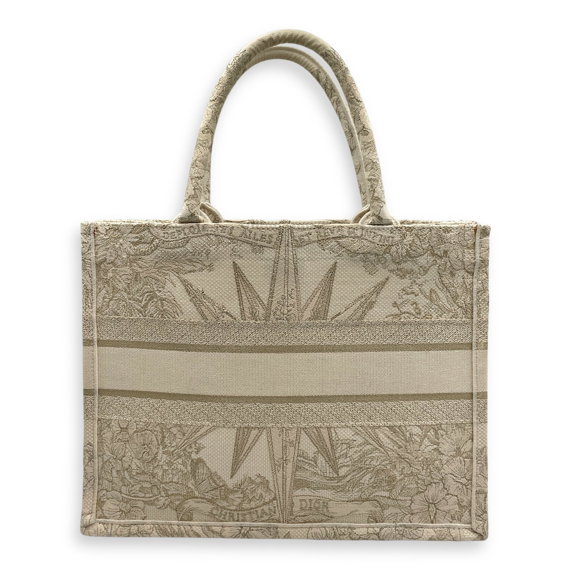 Embroidered Book Tote Medium White in Canvas