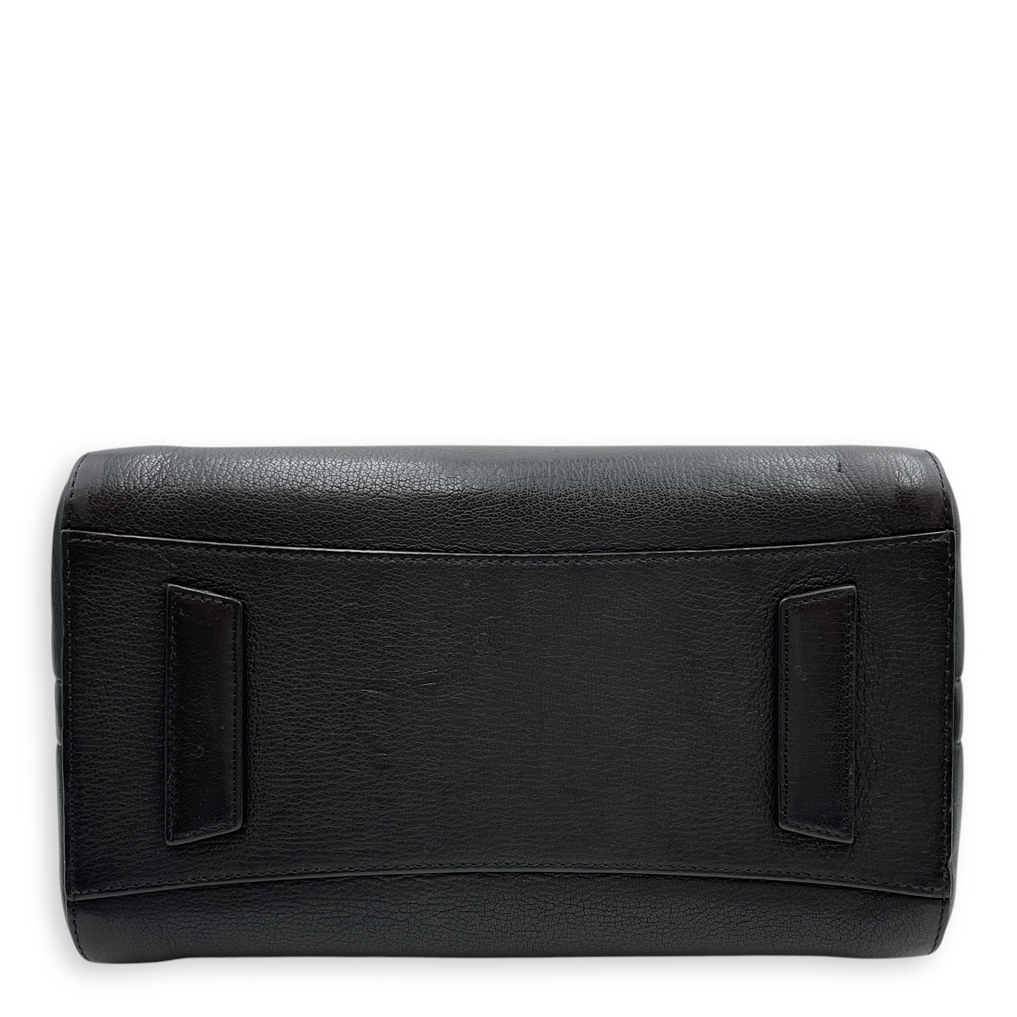 Antigona Small Black Top Handle Bag in Calfskin, Silver hardware