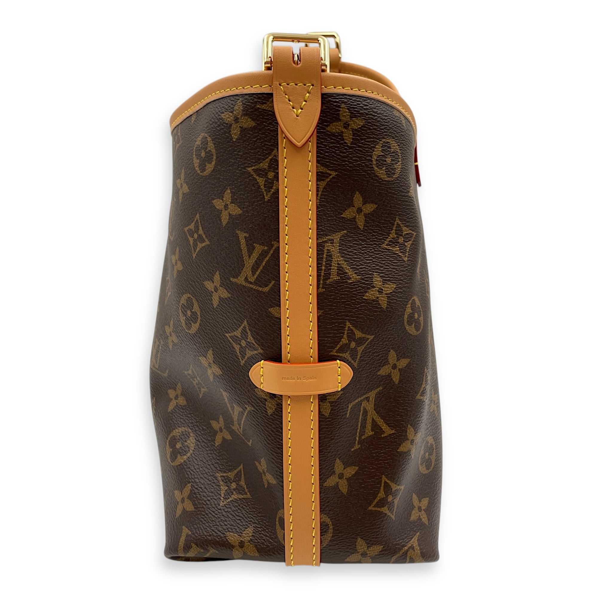 Carryall with Pouch PM Brown Monogram Crossbody Bag in Cowhide Leather, Gold hardware