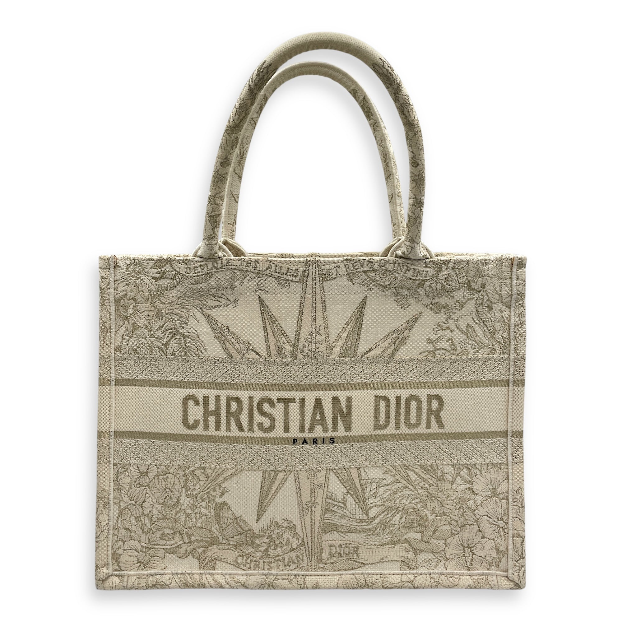 Embroidered Book Tote Medium White in Canvas