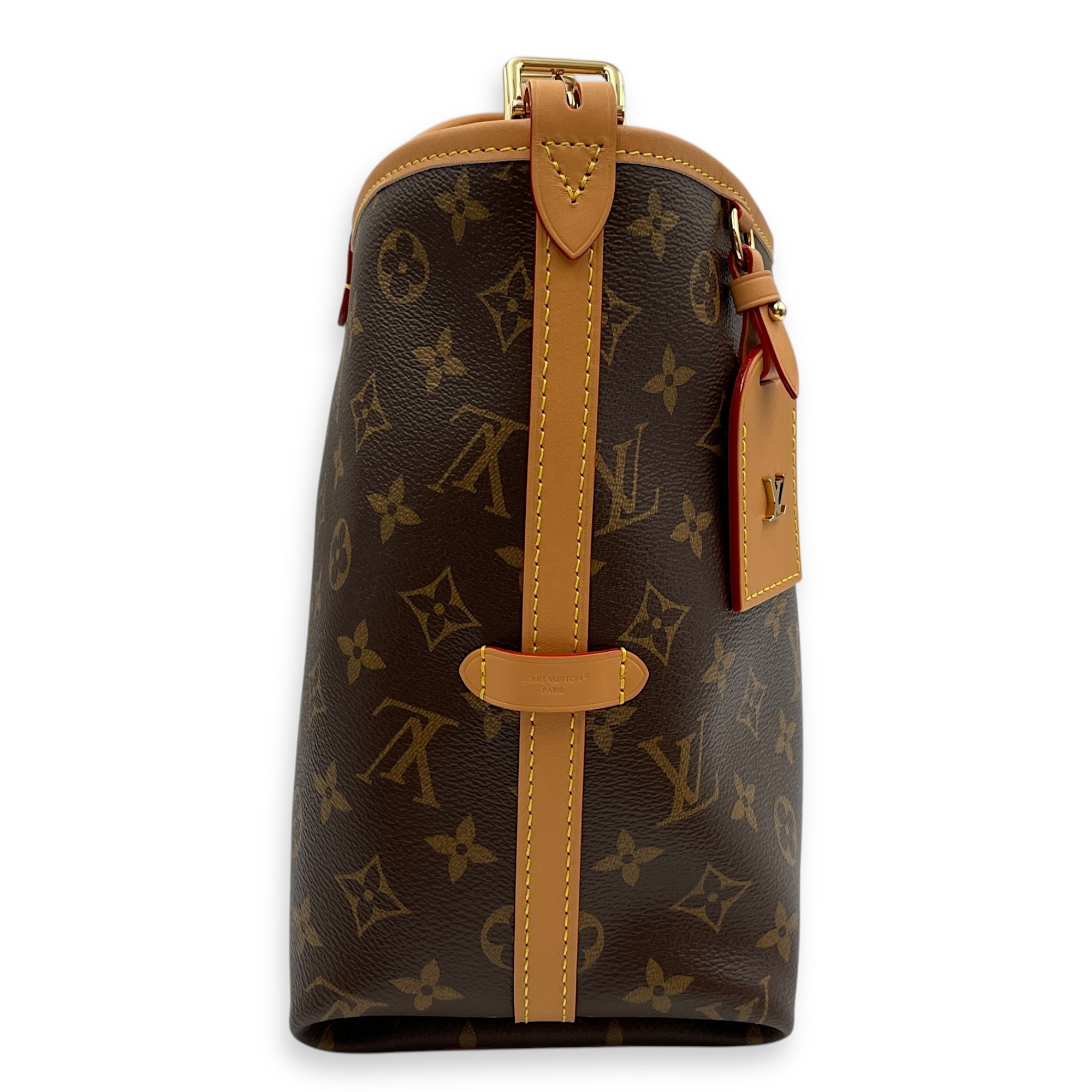 Carryall with Pouch PM Brown Monogram Crossbody Bag in Cowhide Leather, Gold hardware