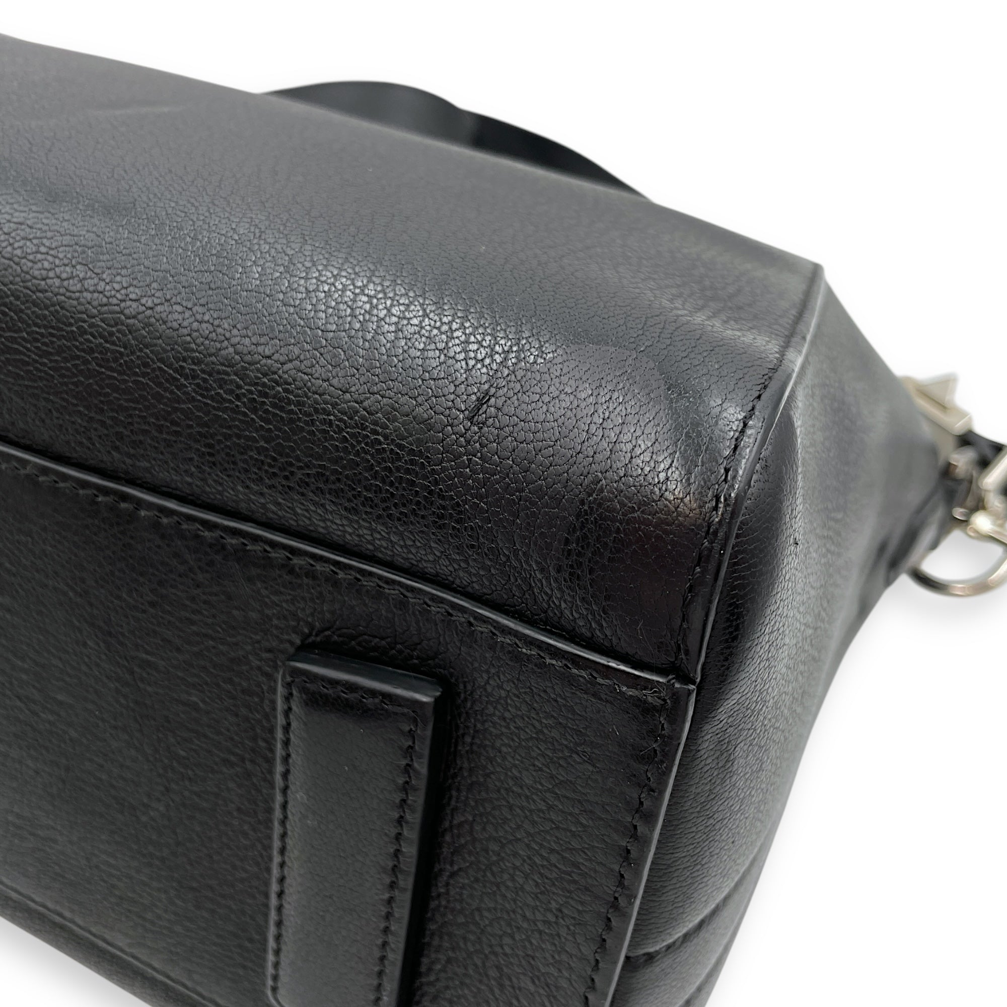 Antigona Small Black Top Handle Bag in Calfskin, Silver hardware