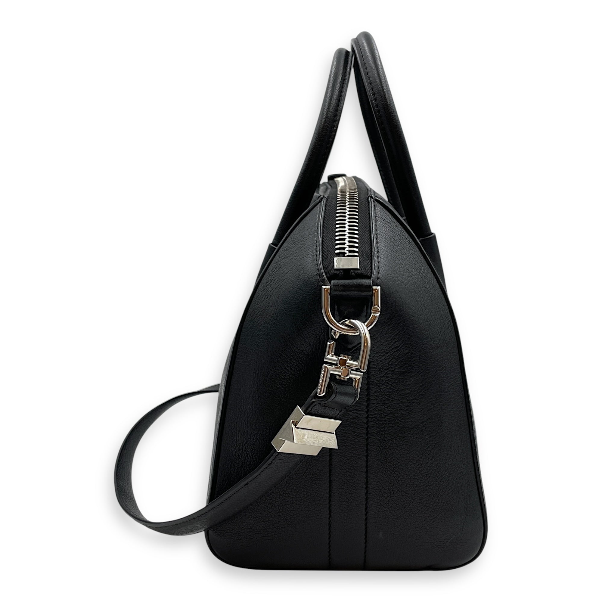 Antigona Small Black Top Handle Bag in Calfskin, Silver hardware