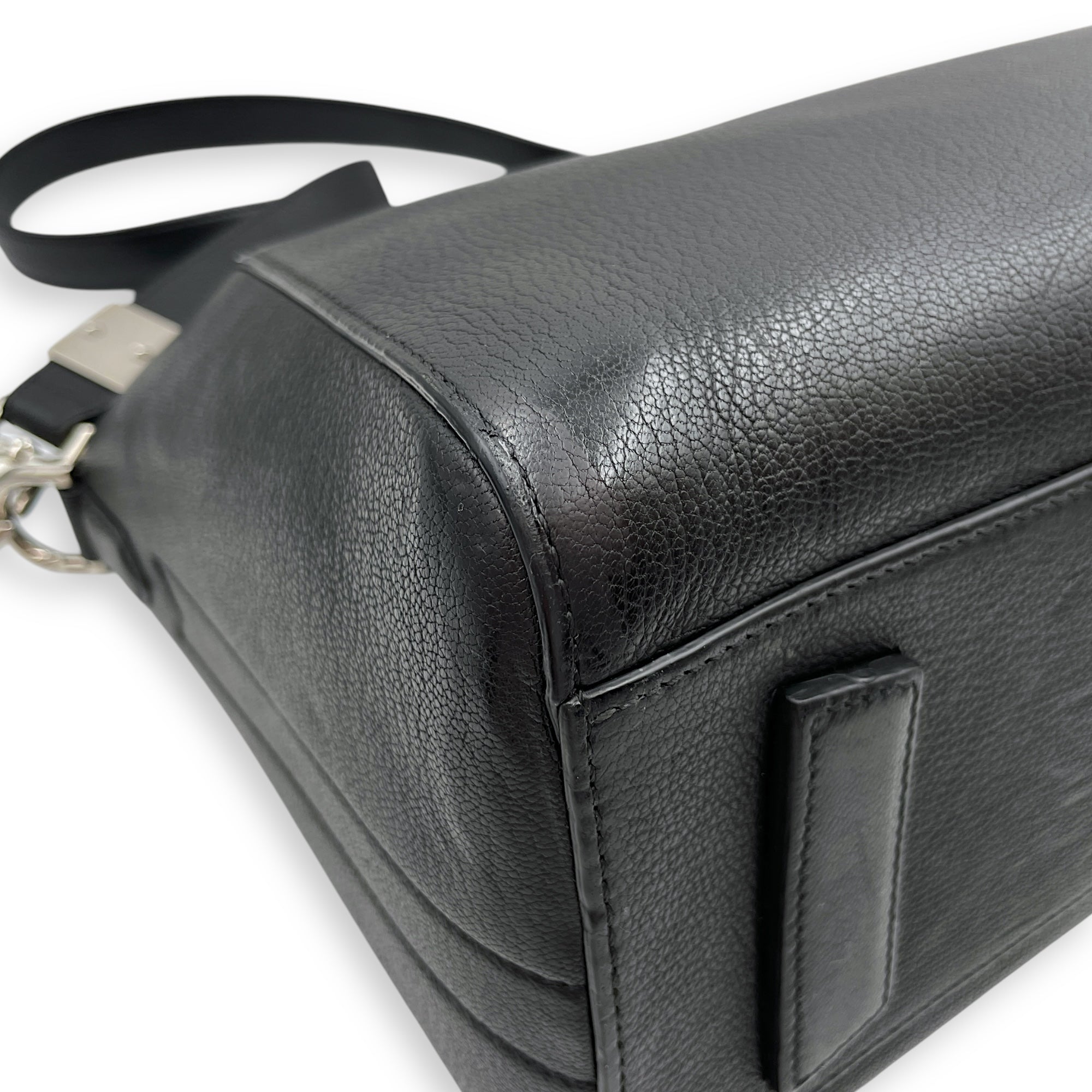 Antigona Small Black Top Handle Bag in Calfskin, Silver hardware