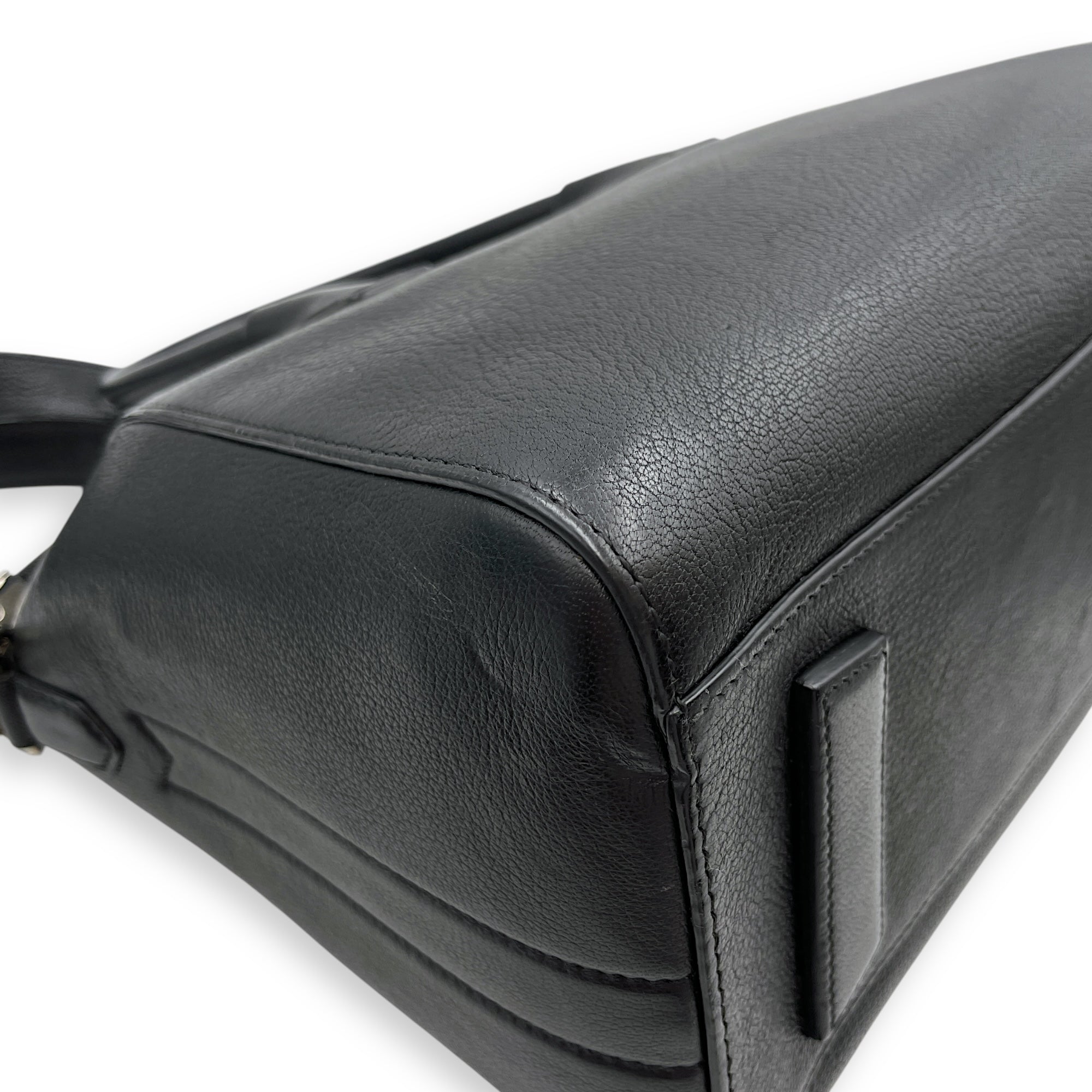 Antigona Small Black Top Handle Bag in Calfskin, Silver hardware