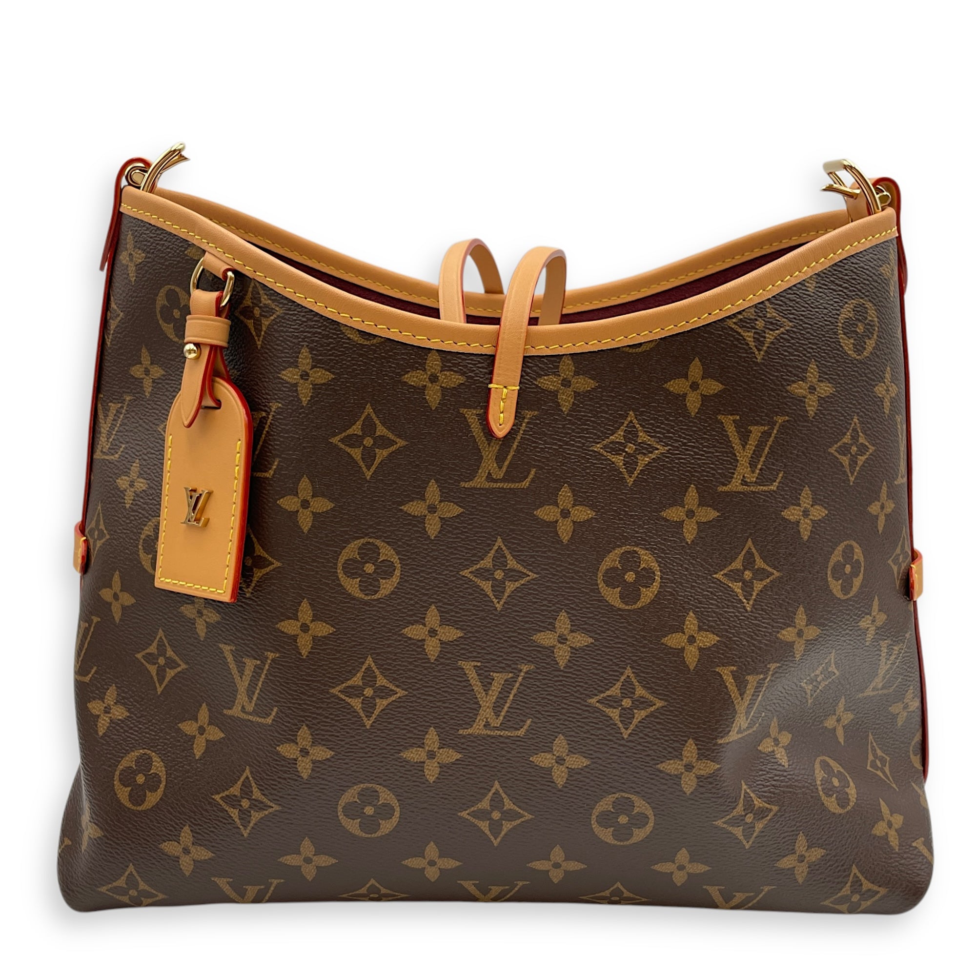 Carryall with Pouch PM Brown Monogram Crossbody Bag in Cowhide Leather, Gold hardware