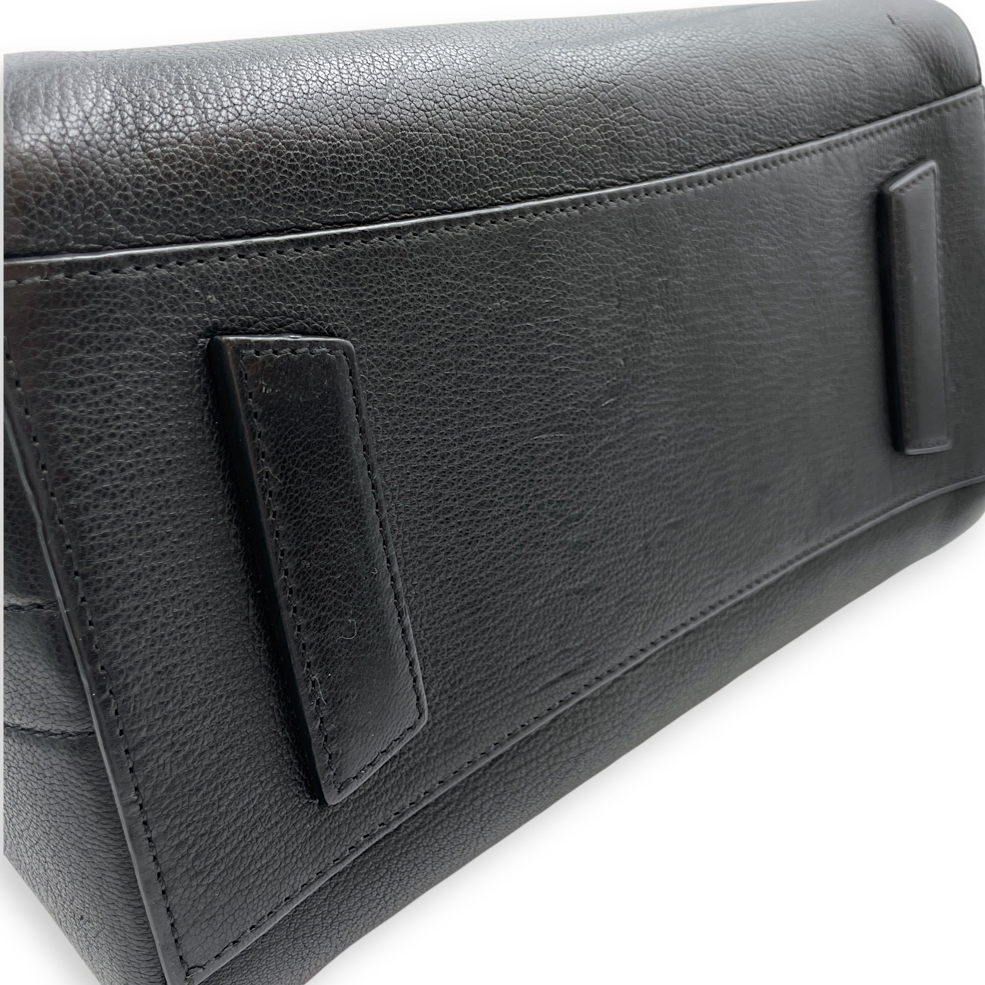 Antigona Small Black Top Handle Bag in Calfskin, Silver hardware