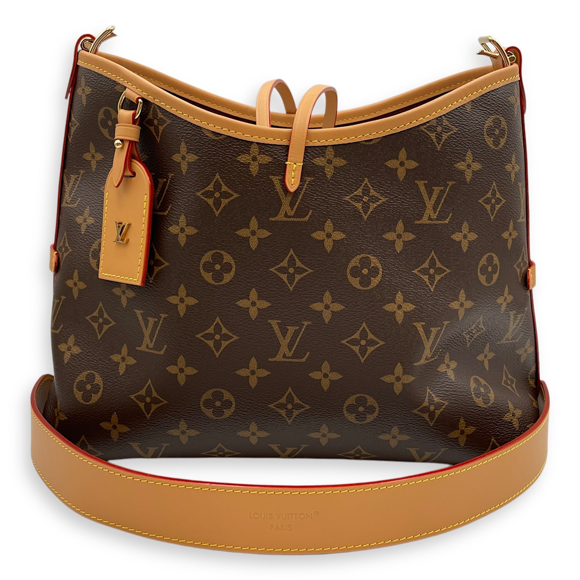 Carryall with Pouch PM Brown Monogram Crossbody Bag in Cowhide Leather, Gold hardware