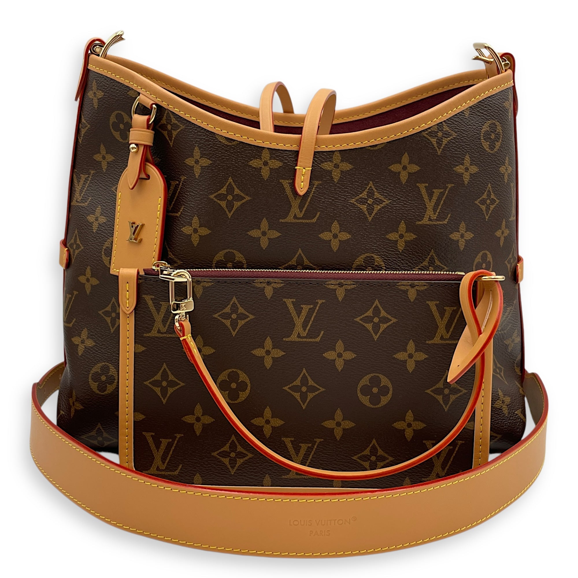Carryall with Pouch PM Brown Monogram Crossbody Bag in Cowhide Leather, Gold hardware