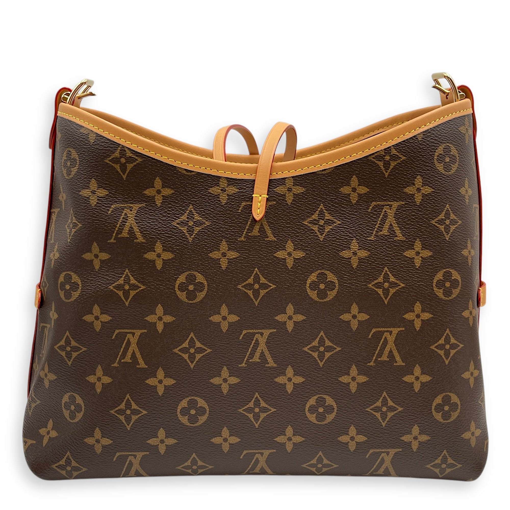 Carryall with Pouch PM Brown Monogram Crossbody Bag in Cowhide Leather, Gold hardware