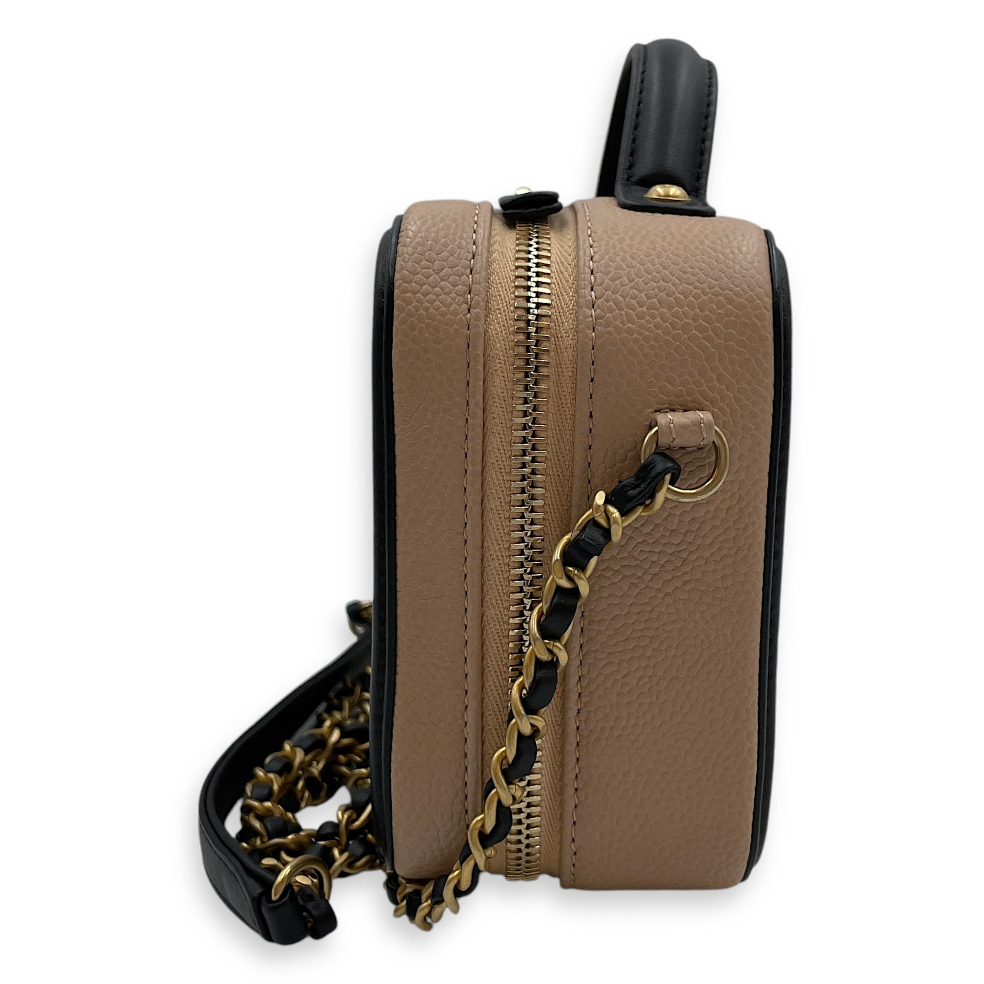 CC Filigree Beige/Black Crossbody Bag in Caviar Leather, Gold hardware