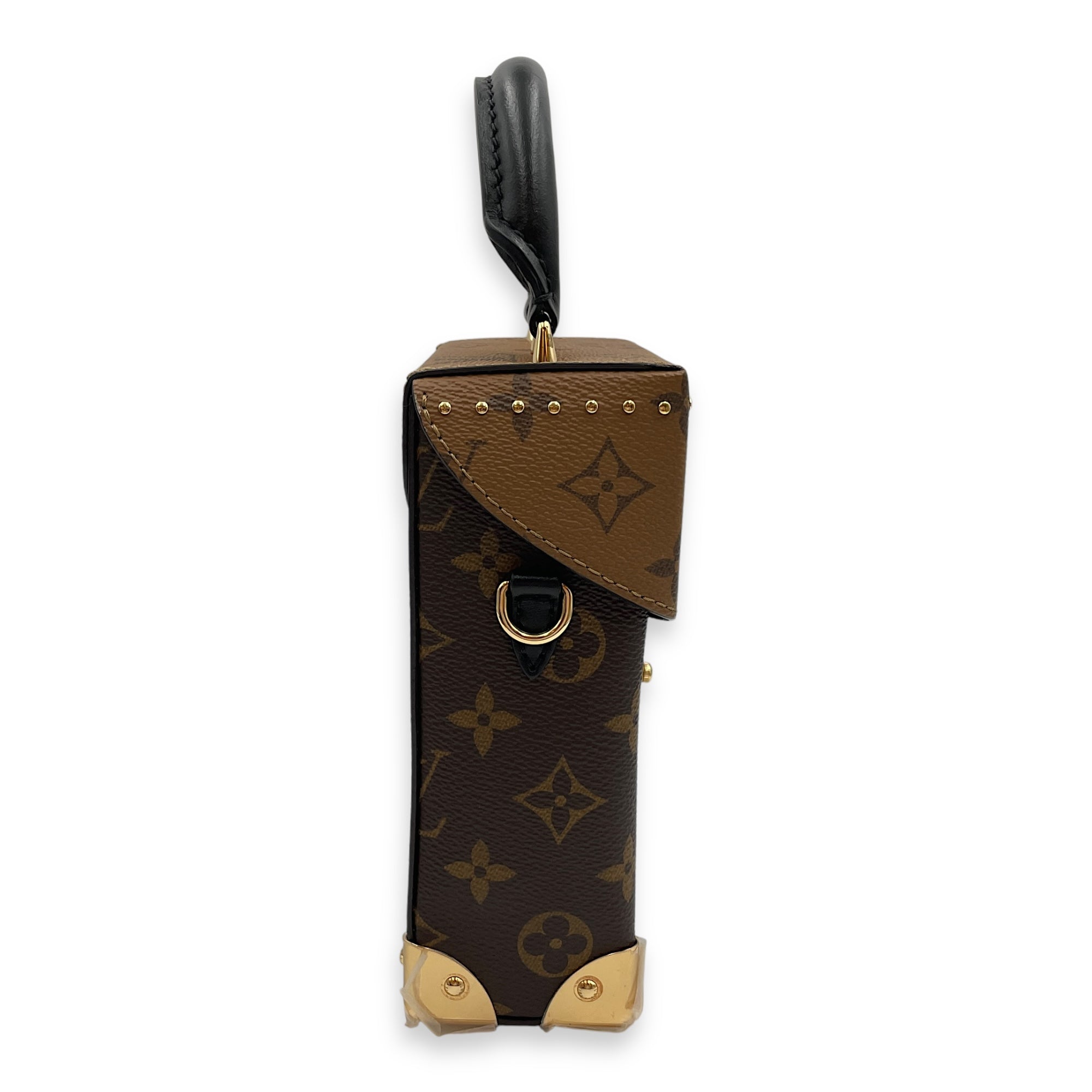 Camera Box Reverse Monogram Brown Crossbody Bag in Coated Canvas, Gold hardware