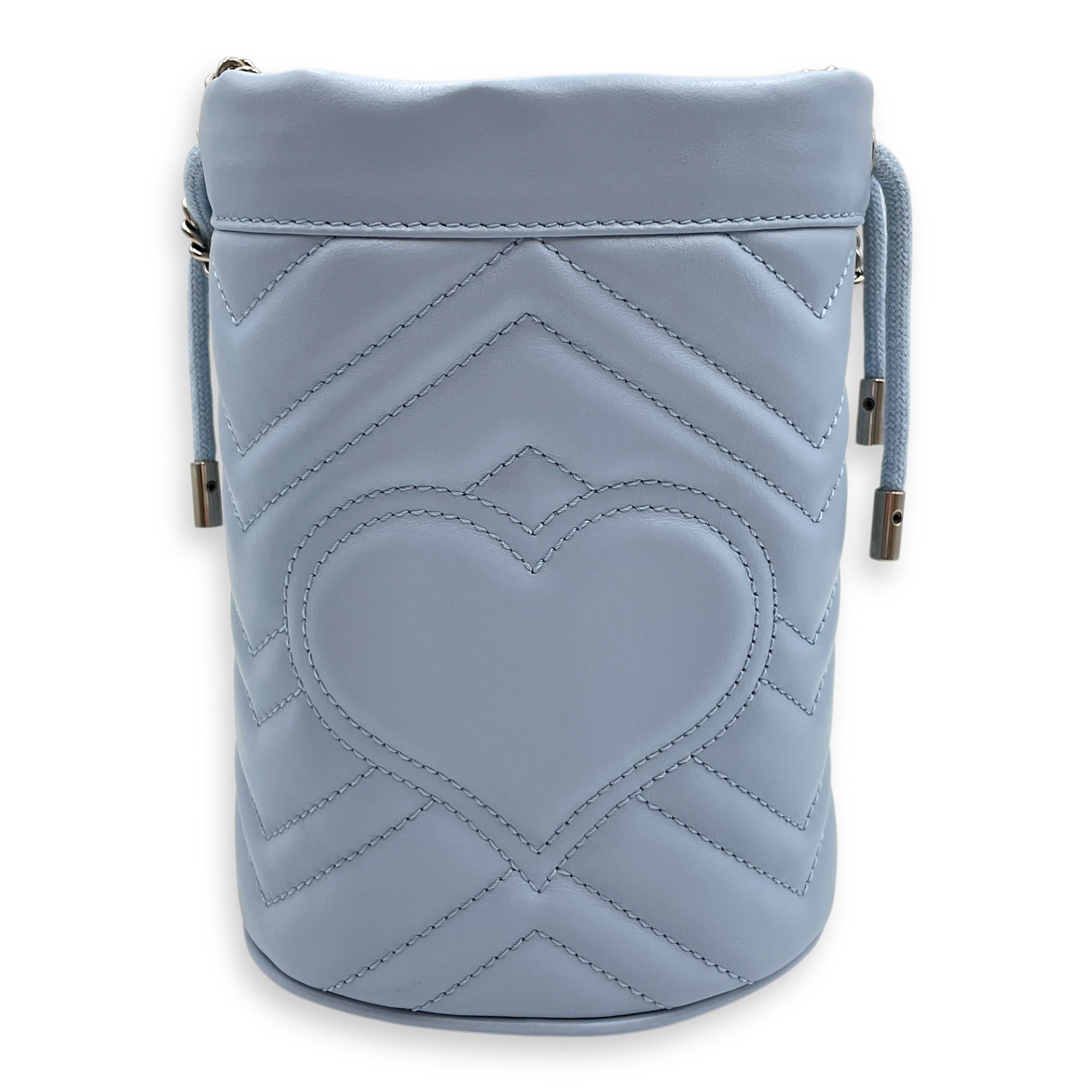 Marmont Bucket Mini Light Blue Bucket Bag in Calfskin, Silver hardware