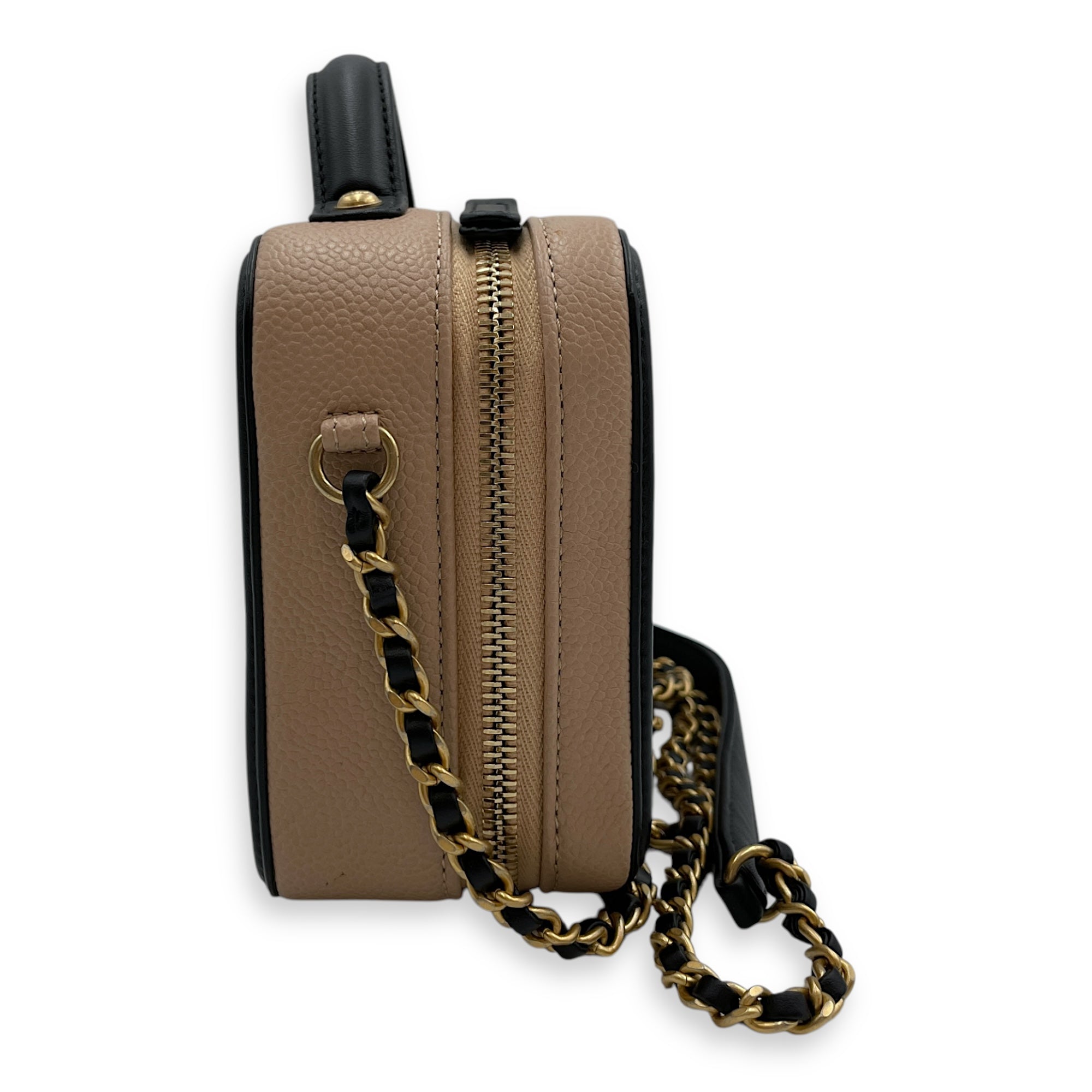 CC Filigree Beige/Black Crossbody Bag in Caviar Leather, Gold hardware
