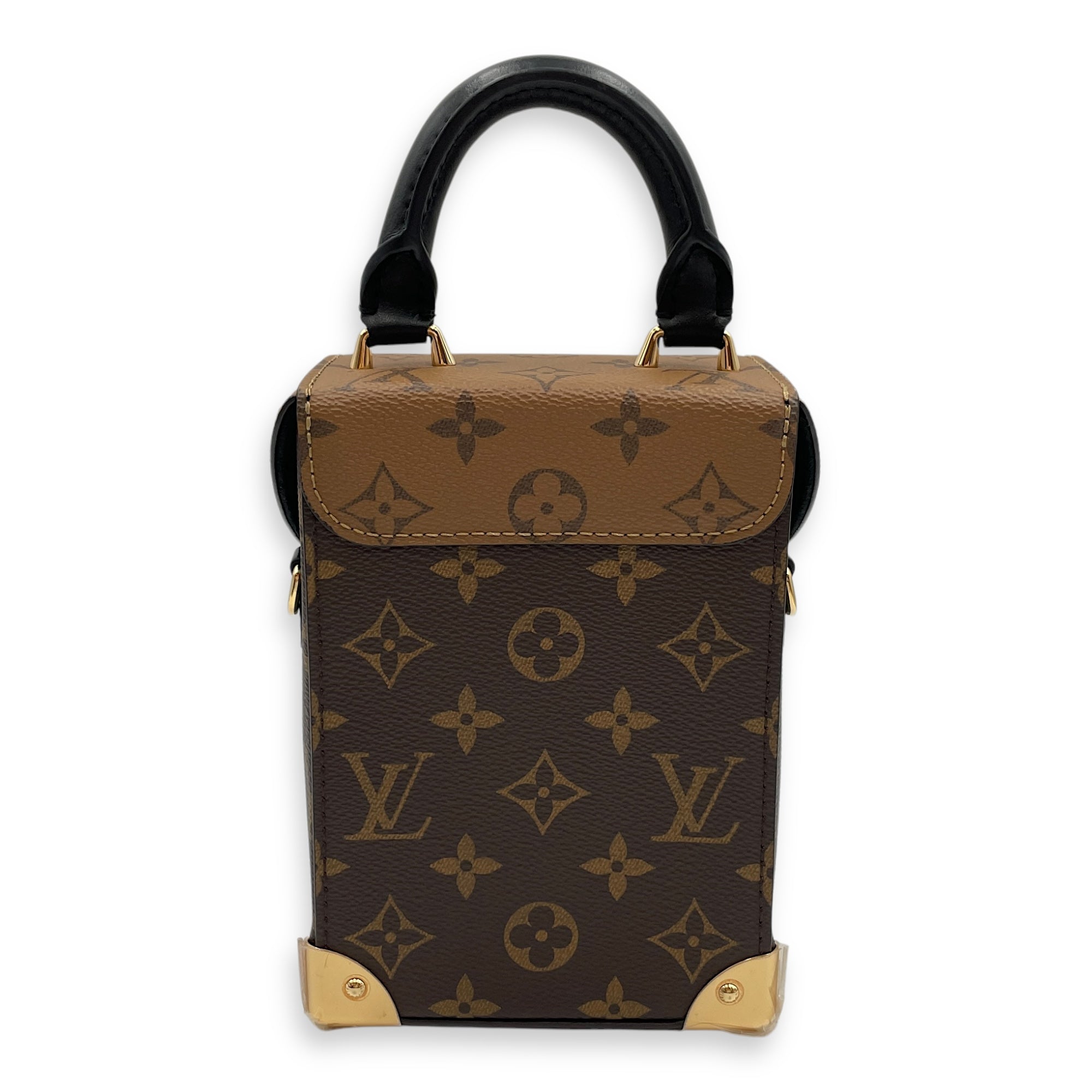 Camera Box Reverse Monogram Brown Crossbody Bag in Coated Canvas, Gold hardware