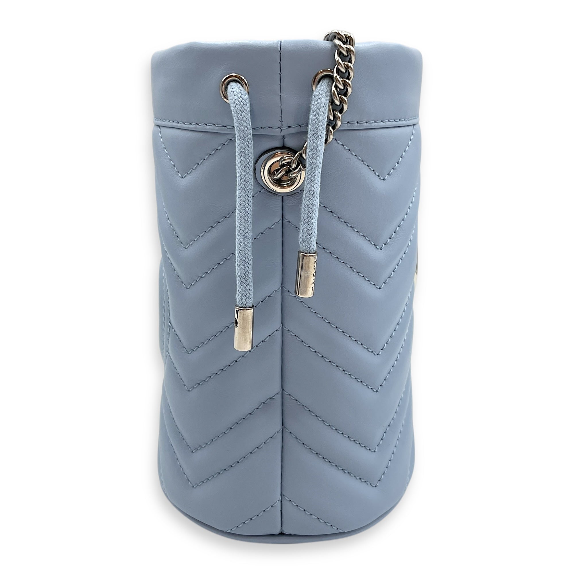 Marmont Bucket Mini Light Blue Bucket Bag in Calfskin, Silver hardware