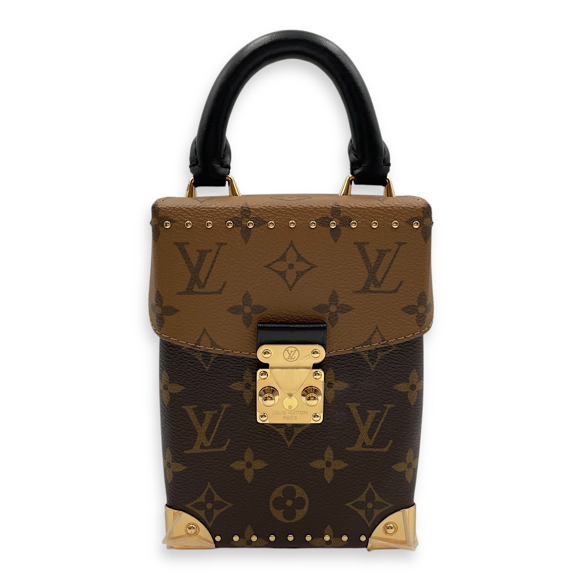 Camera Box Reverse Monogram Brown Crossbody Bag in Coated Canvas, Gold hardware