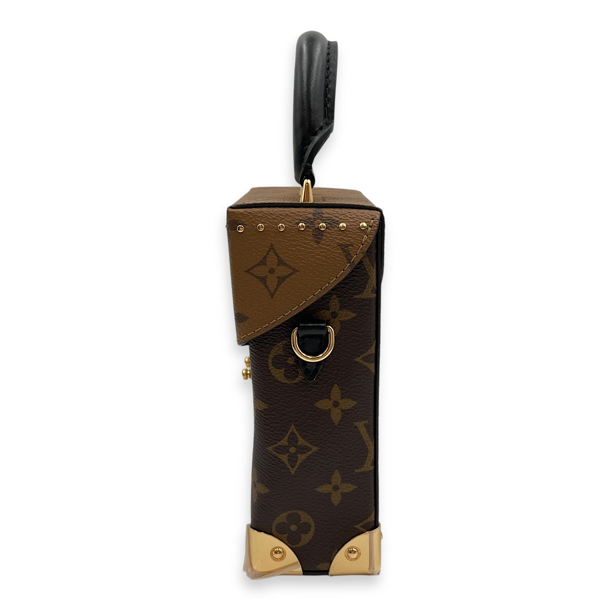 Camera Box Reverse Monogram Brown Crossbody Bag in Coated Canvas, Gold hardware