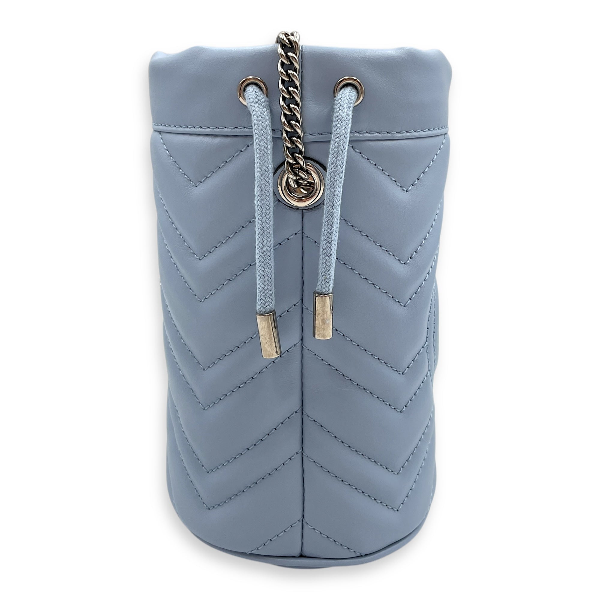 Marmont Bucket Mini Light Blue Bucket Bag in Calfskin, Silver hardware